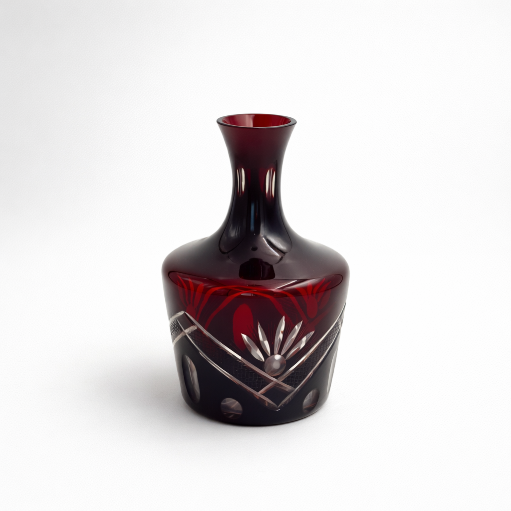 Vintage Deep Ruby Red Ornate Vase, 8½" H