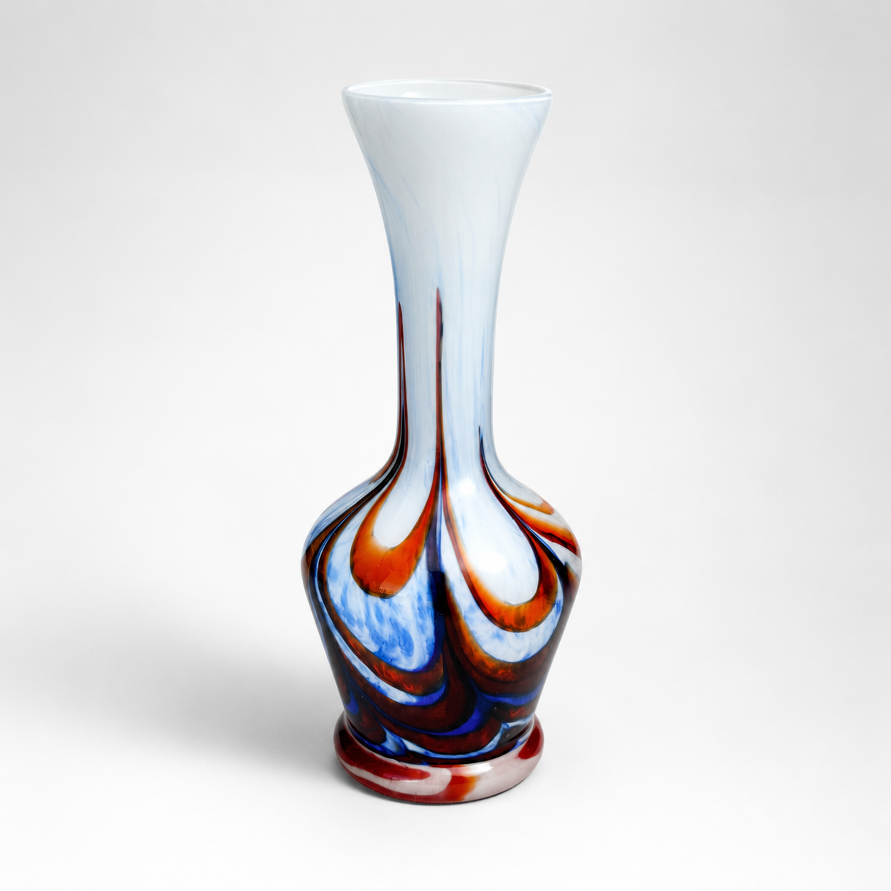 Vintage Feathered Vase in Orange, White, and Blue
