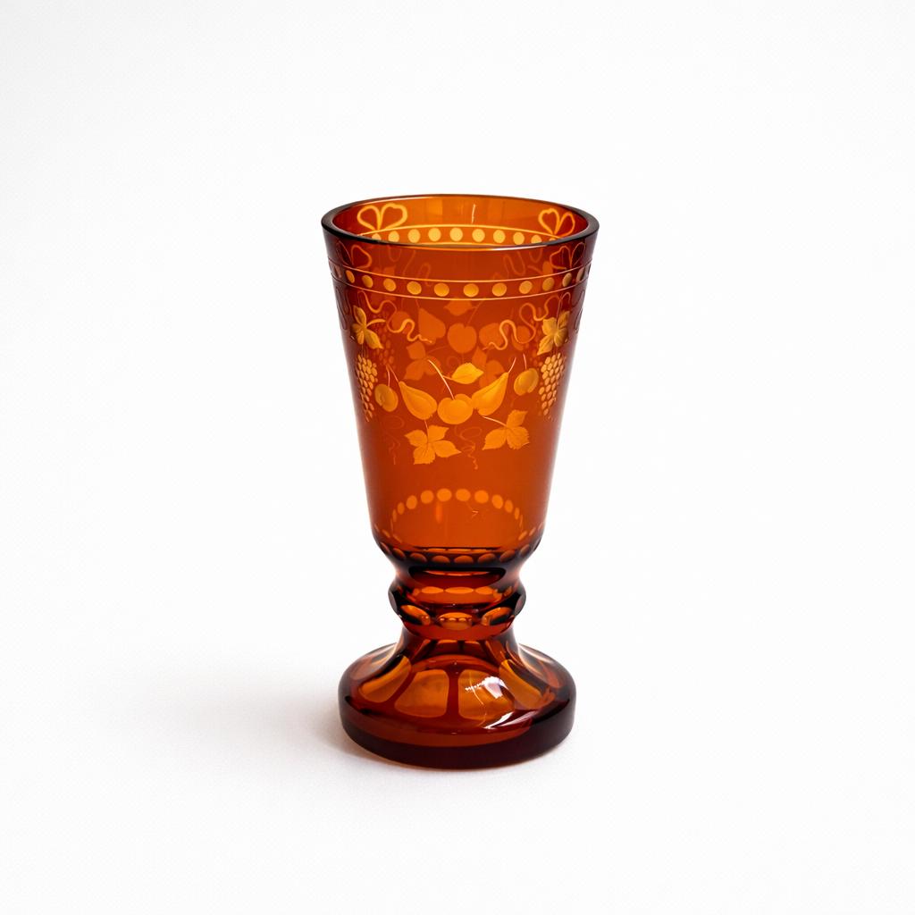 Vintage Amber Engraved Crystal Vase