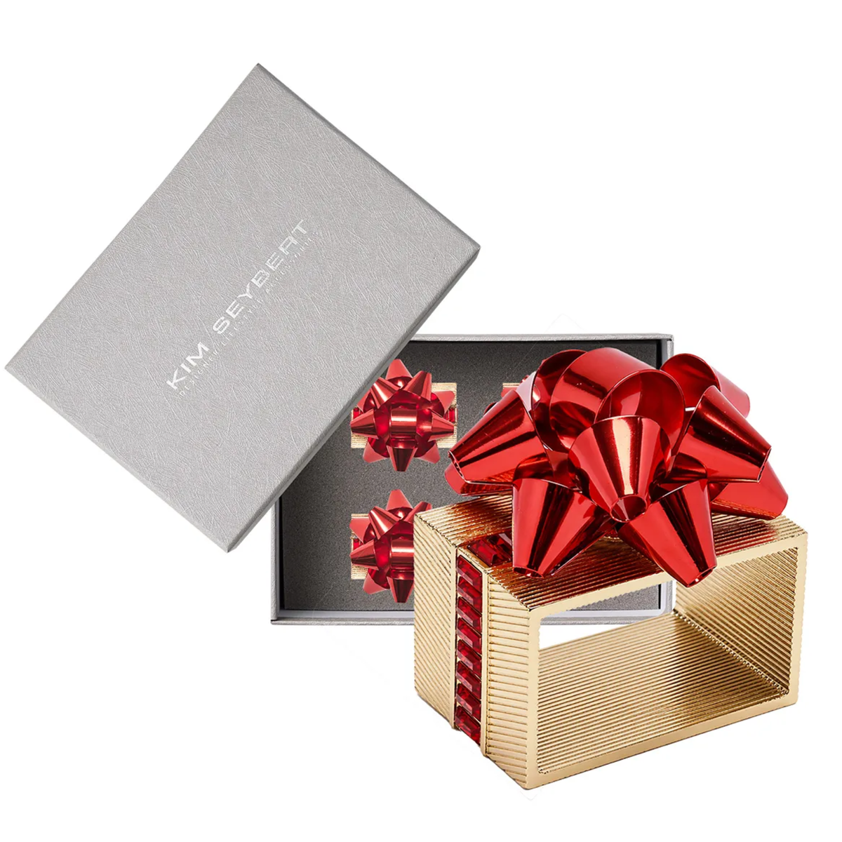 Holiday Bow Napkin Ring in Red & Gold - Set of 4