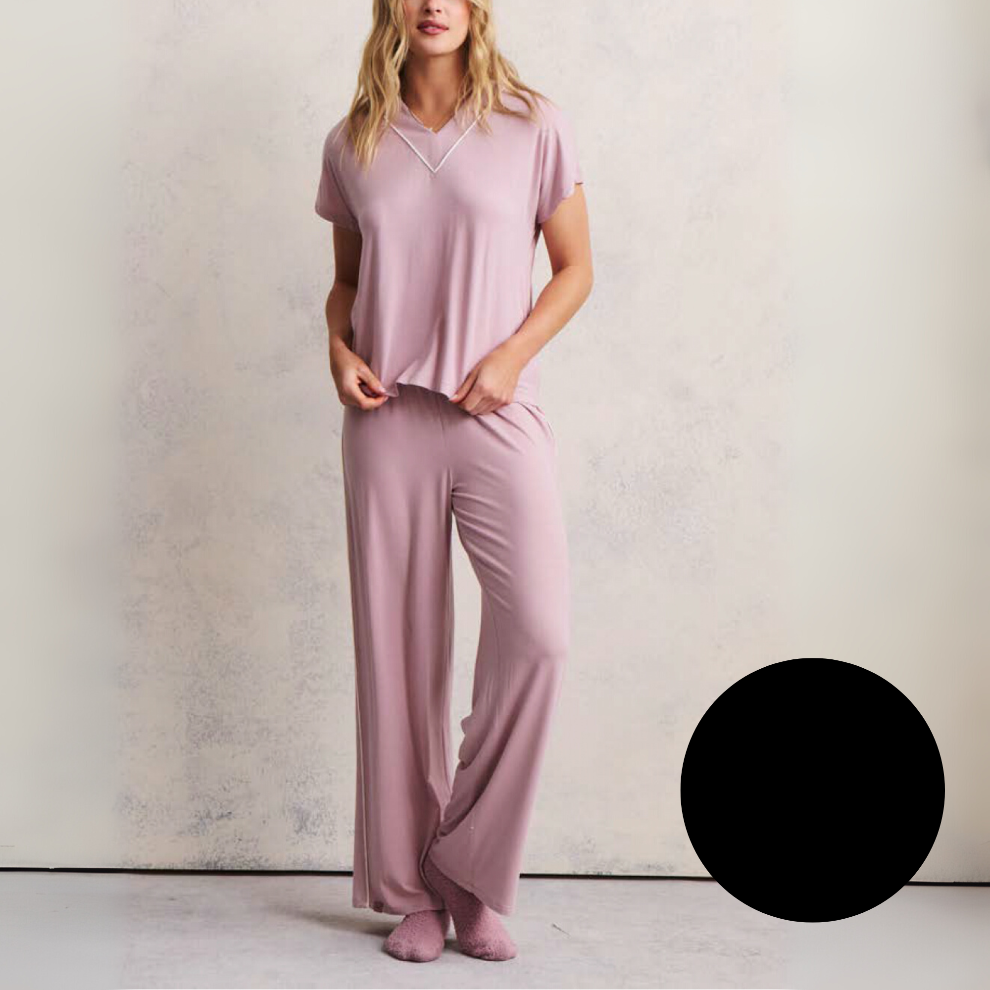 Luxe Milk Jersey Piped Short Sleeve Pant Set