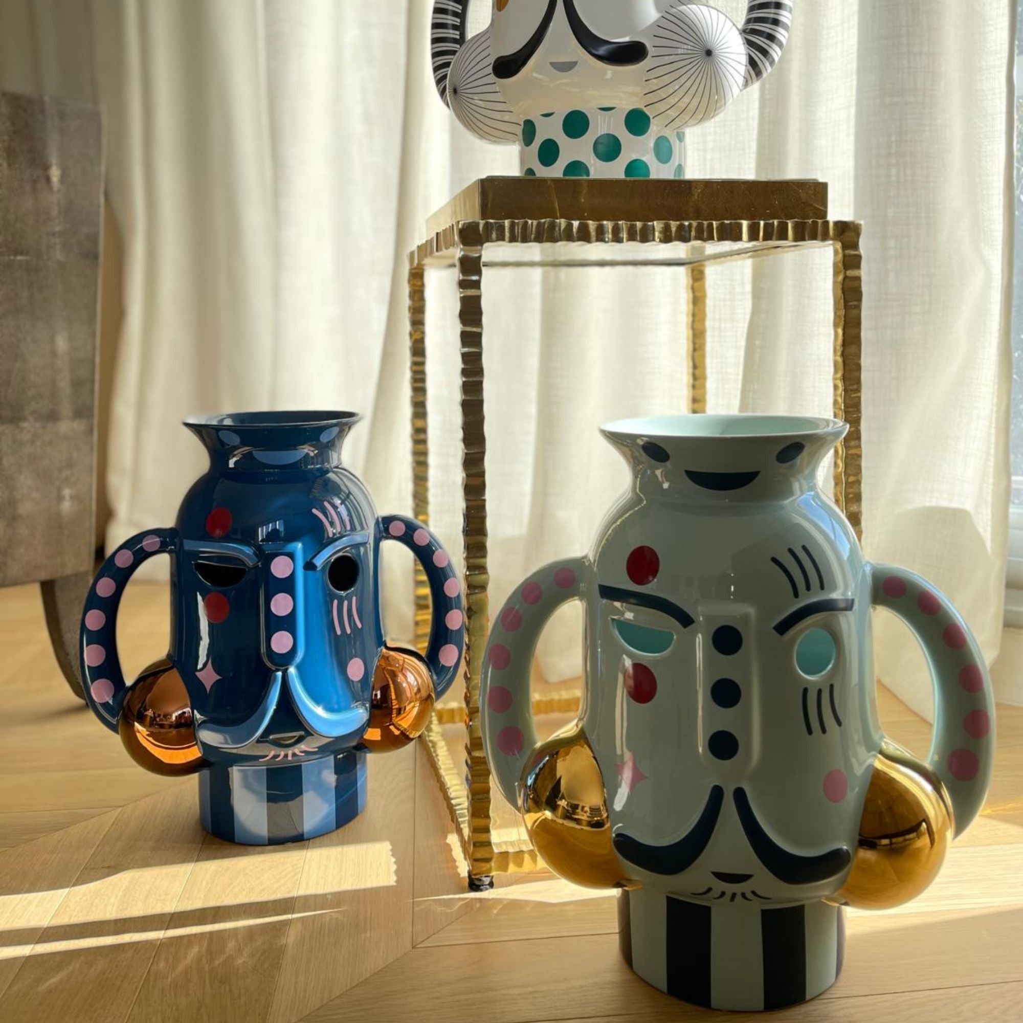 King Vase in Glossy Vintage Green with Graphic Baile