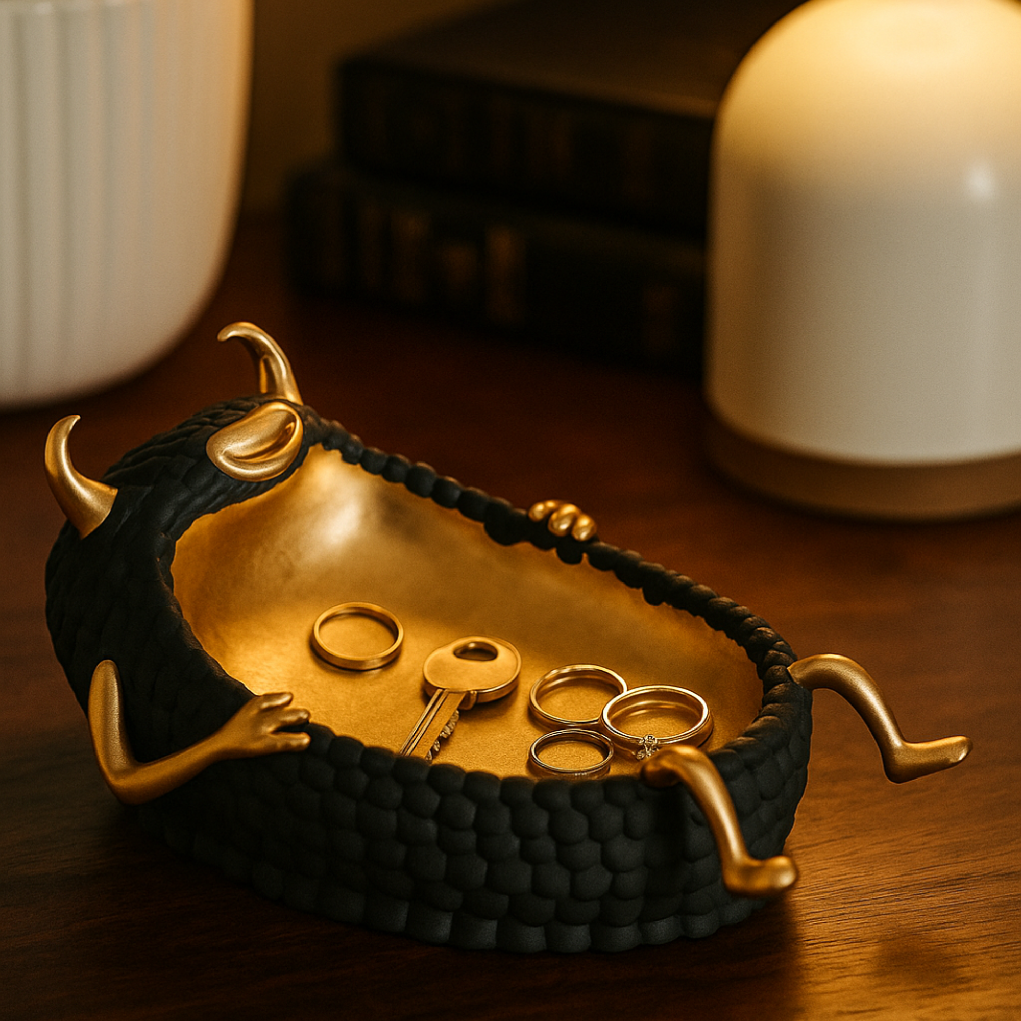 Haas Lazy Susan Catchall Tray - Black & Gold