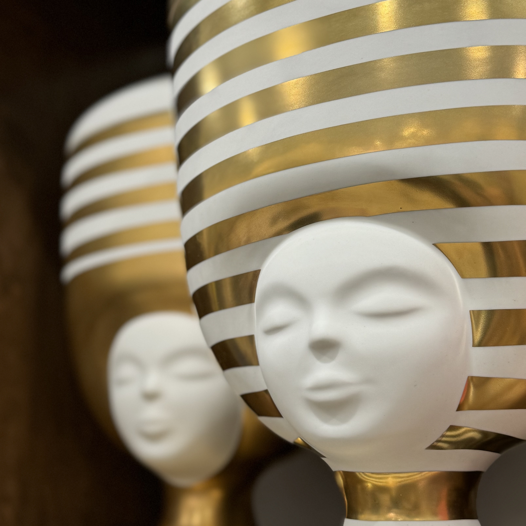 Sister Louise Vase in White with Horizontal Matte Gold Stripes