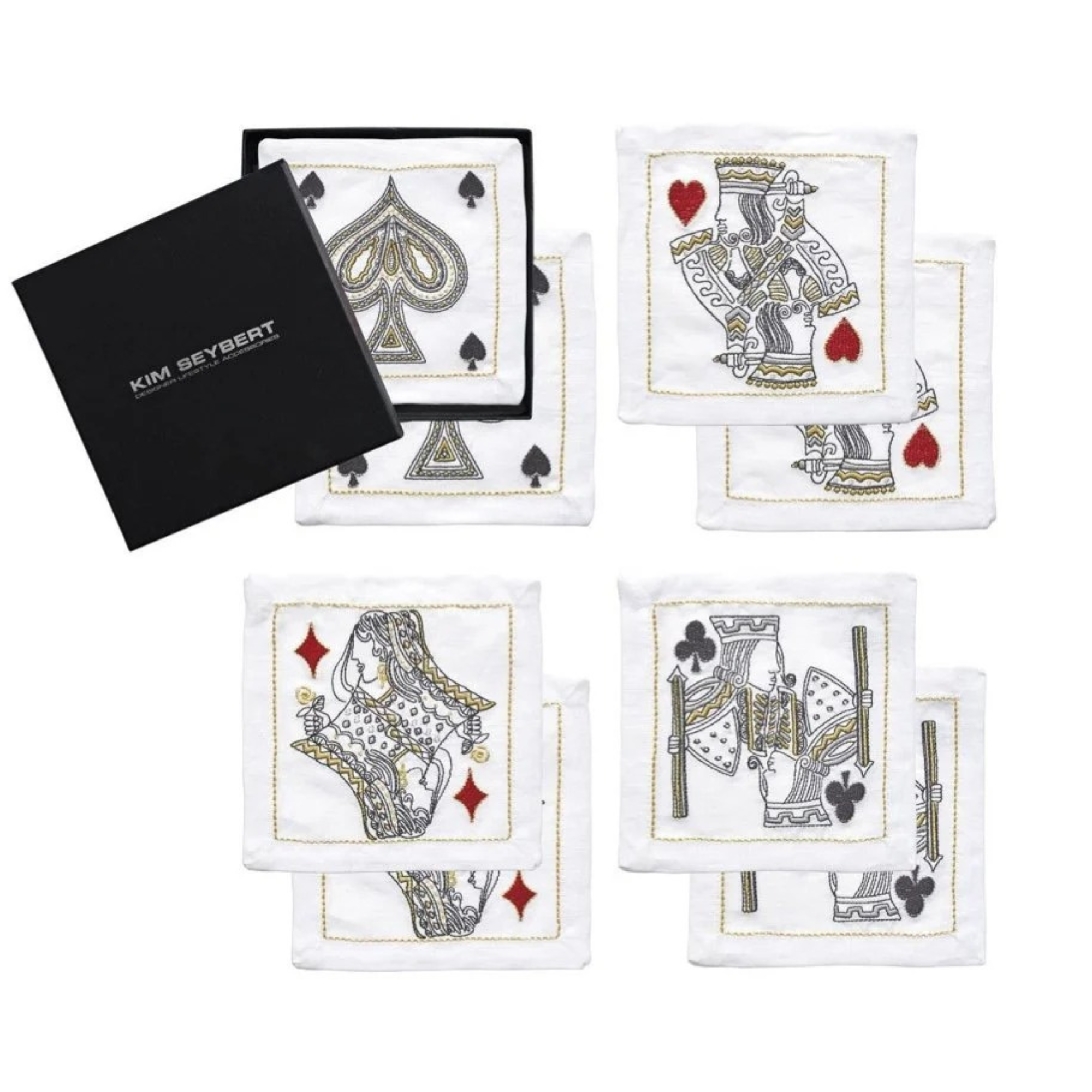 House of Cards Cocktail Napkins in White, Red & Black - Set of 8