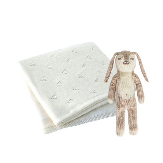 Honey the Bunny Rattle & Vanilla Little Triangle Blanket Gift Set