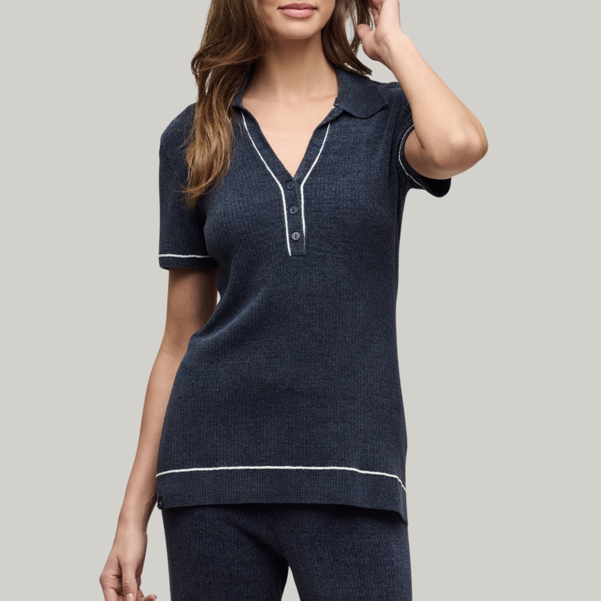 CozyChic Ultra Lite Contrast Stripe Ribbed Collar Henley
