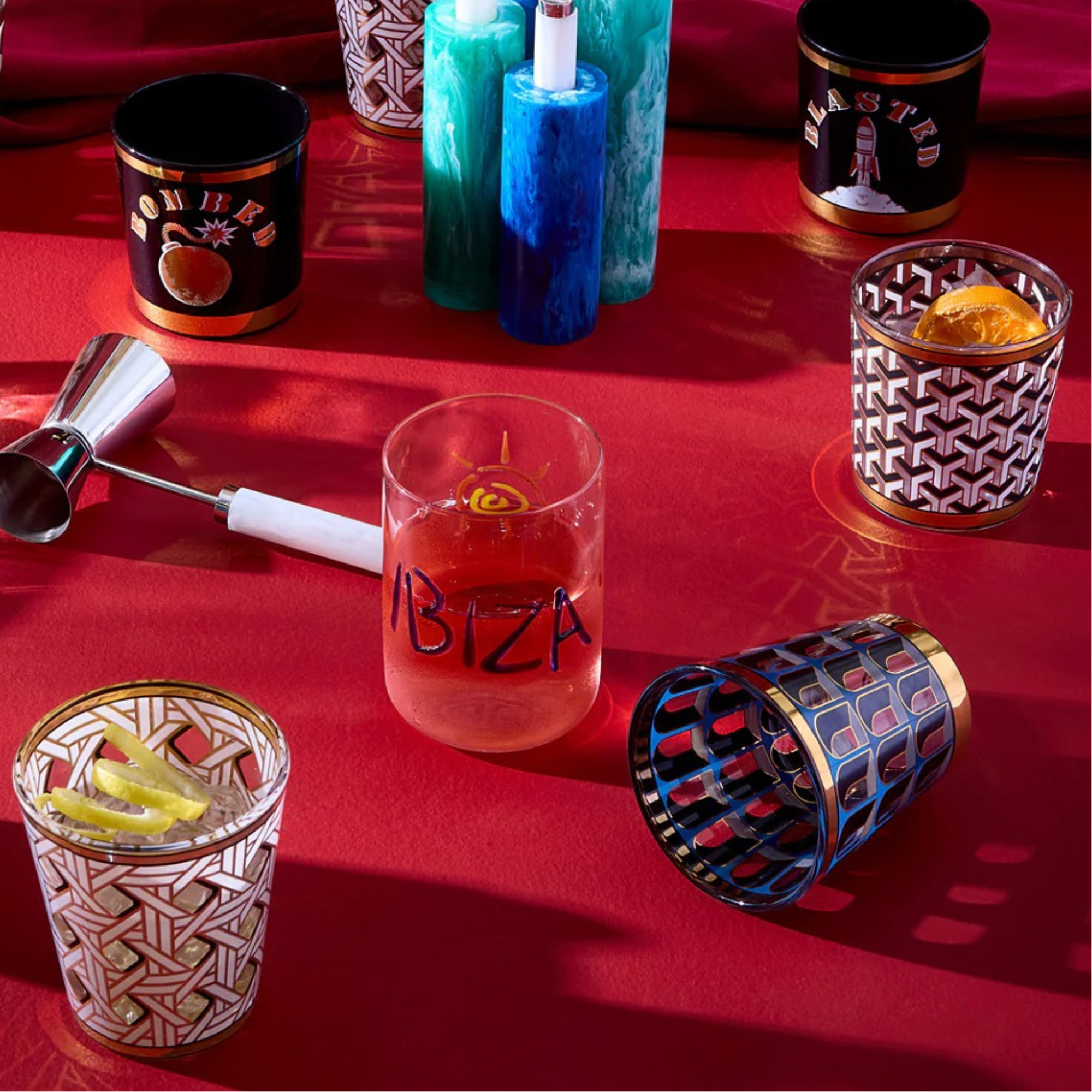 Jet Set Glassware Set: Paris, Roma, Ibiza, Capri
