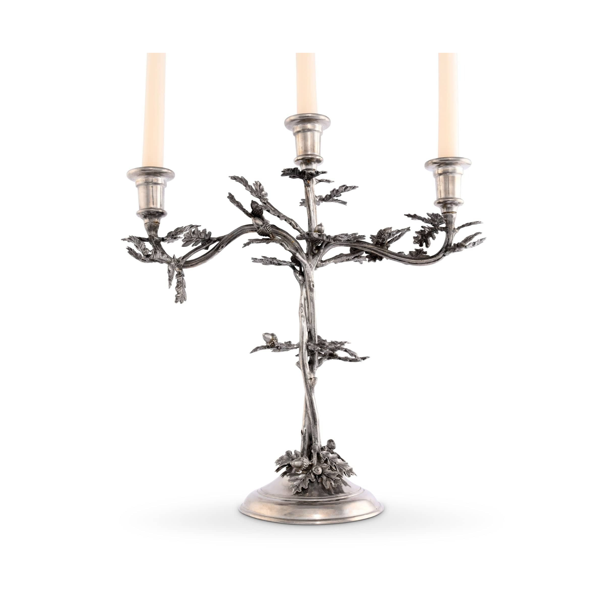Three Taper Pewter Oak Leaf Candelabrum