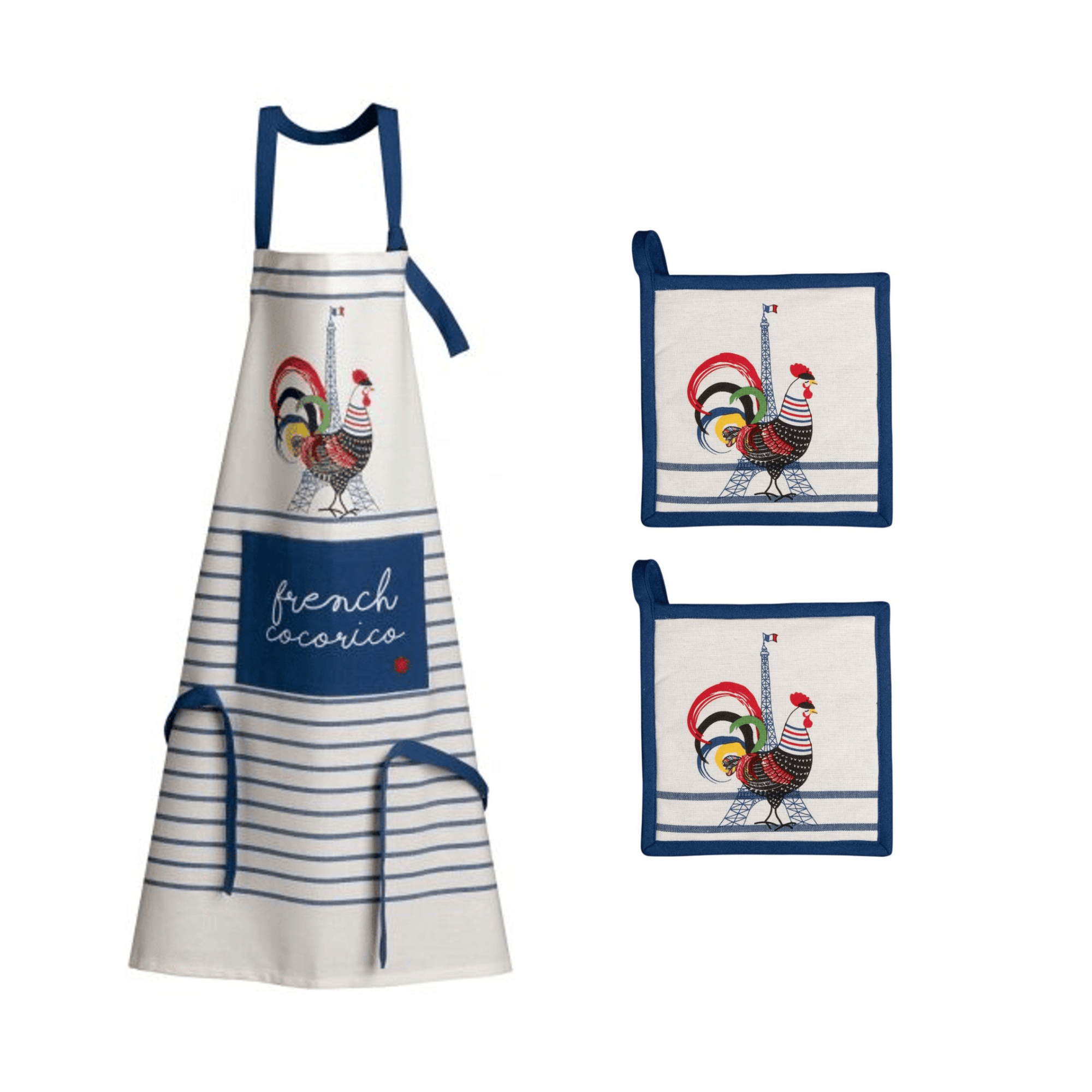 Torchons & Bouchons Cocorico Apron & Oven Mitt Set