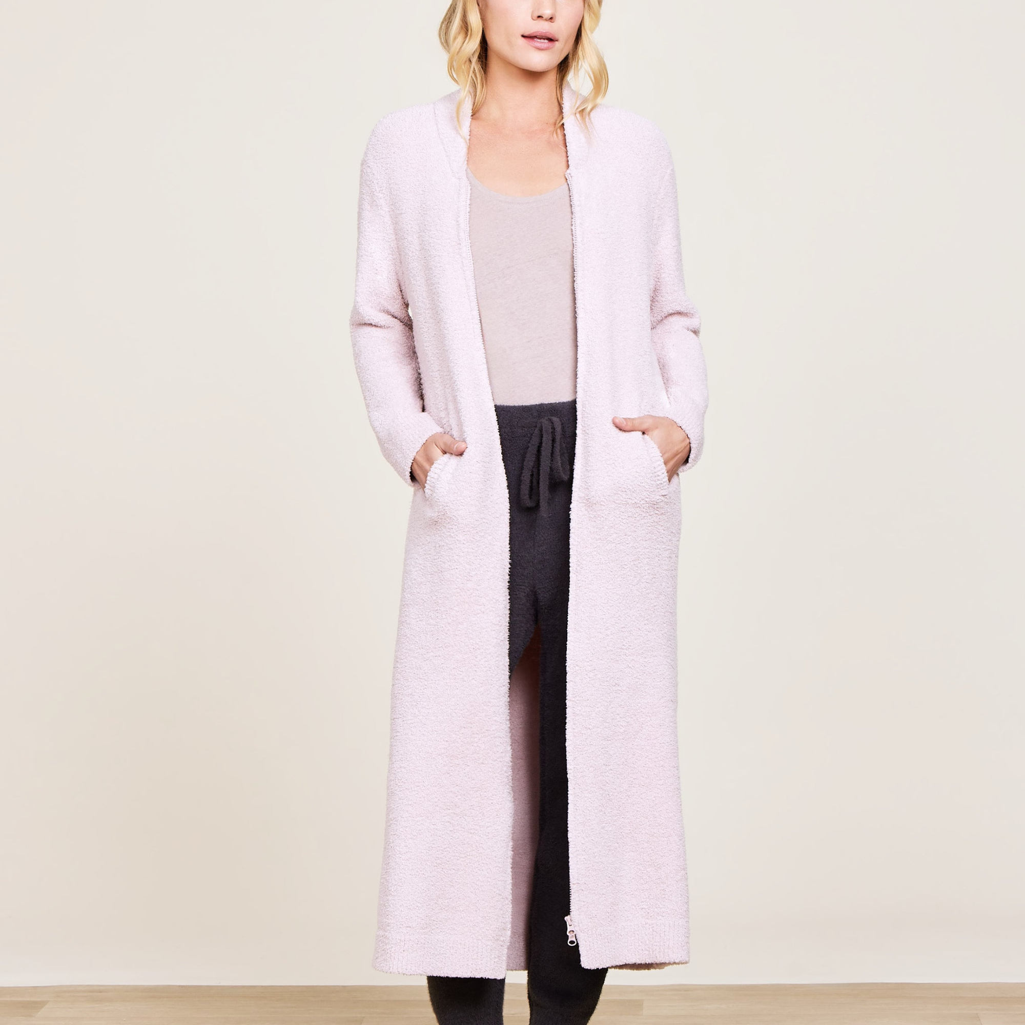 #color_Dusty Rose | CozyChic Full Zip V-Neck Lounger