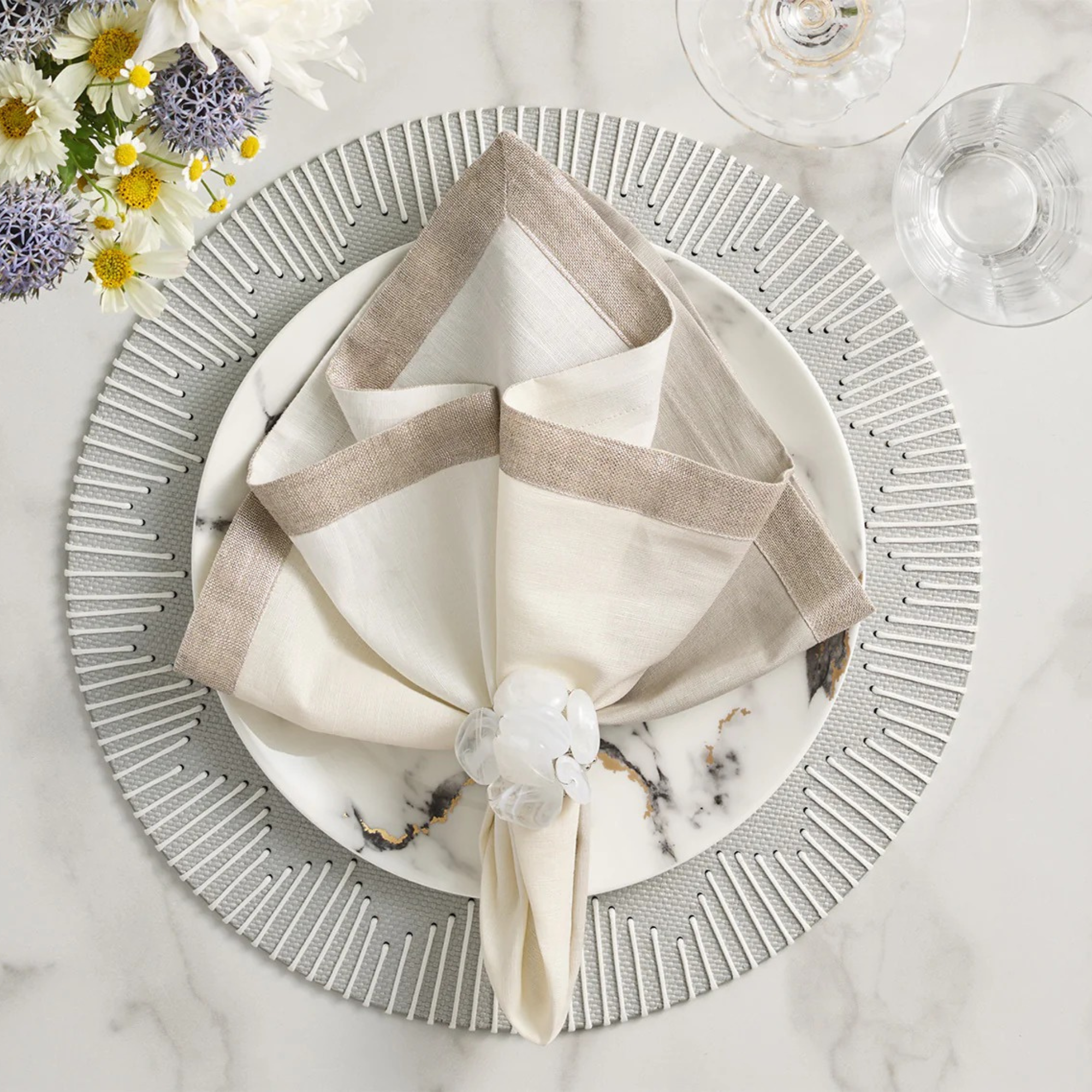 Sea Stone Napkin Ring in White - Set of 4