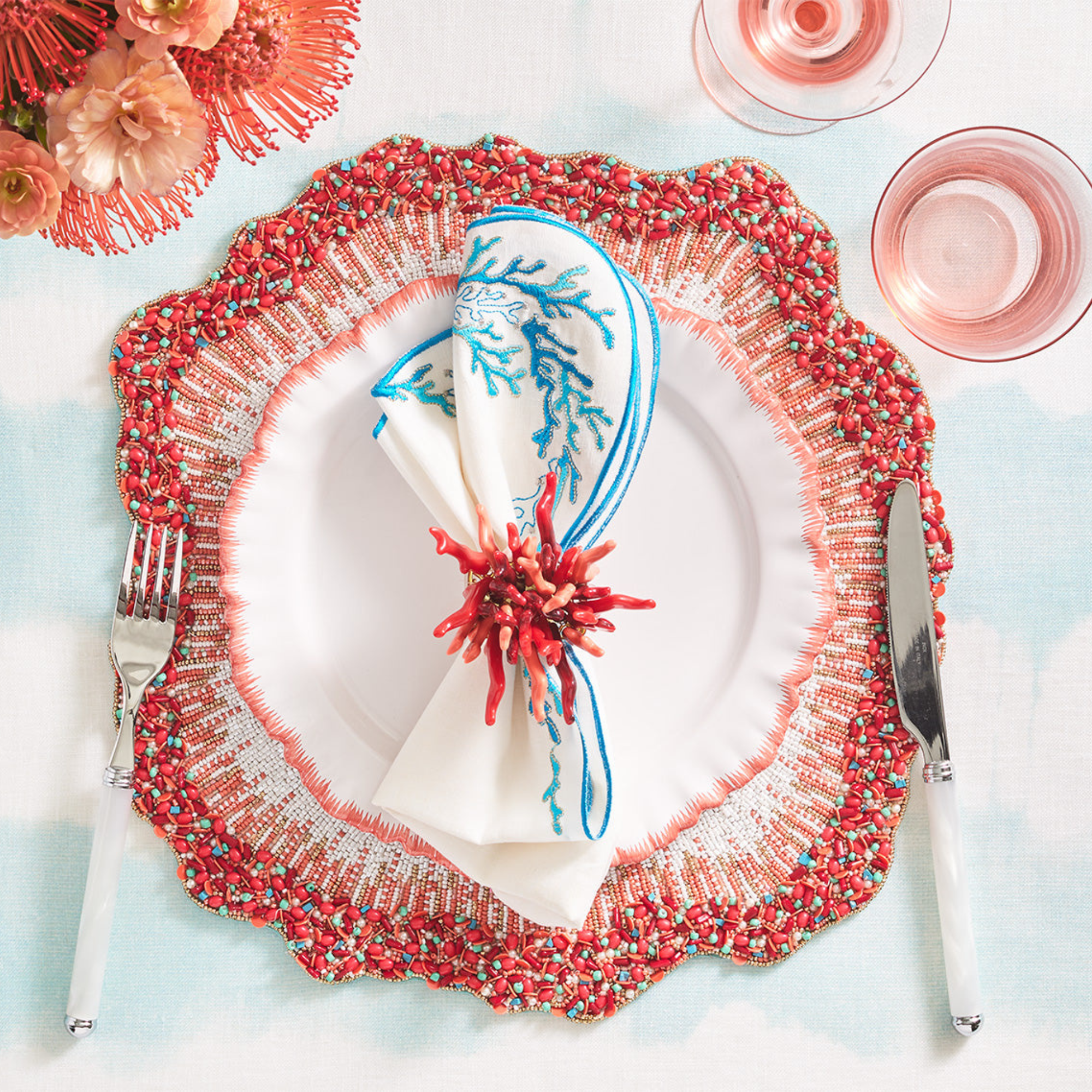 Amalfi Napkin Rings in Coral - Set of 4