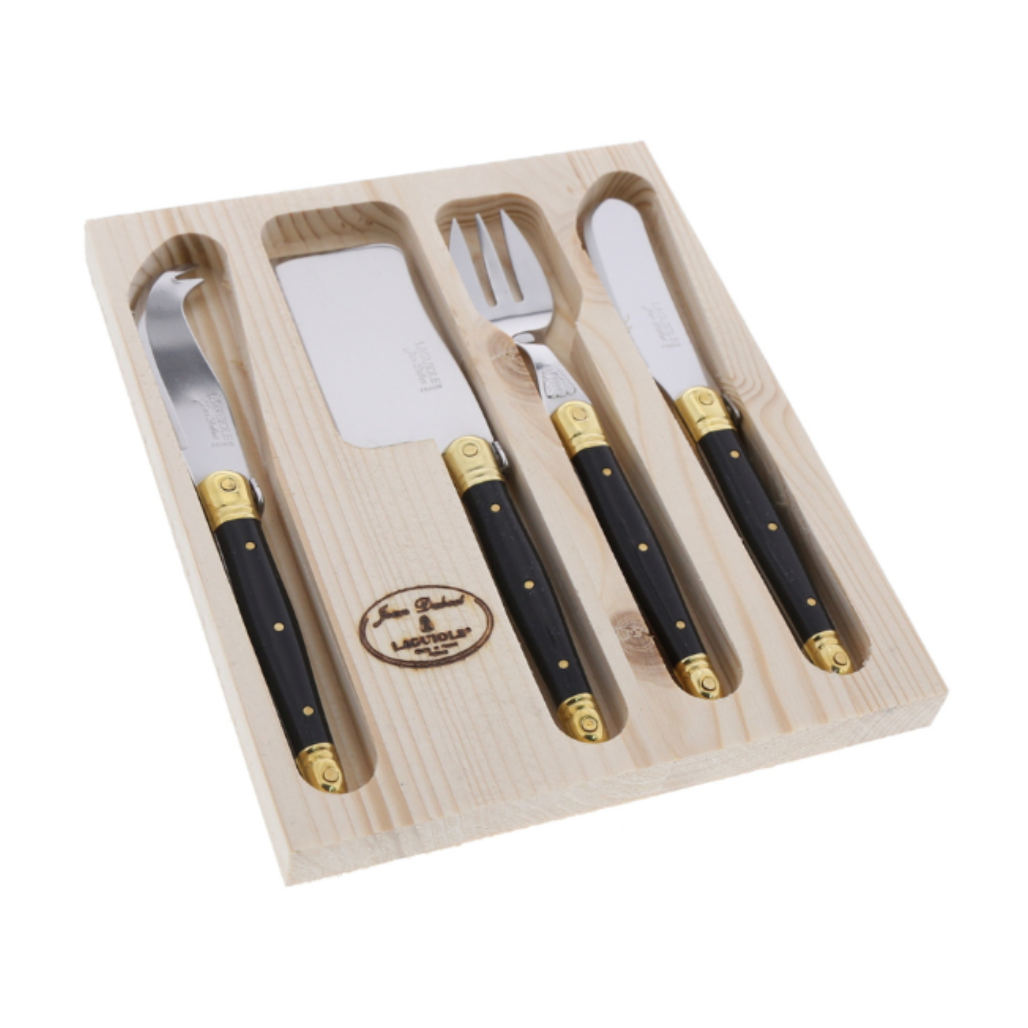 Laguiole by Jean Dubost Mini 4-Piece Cheese Set in Black and Brass