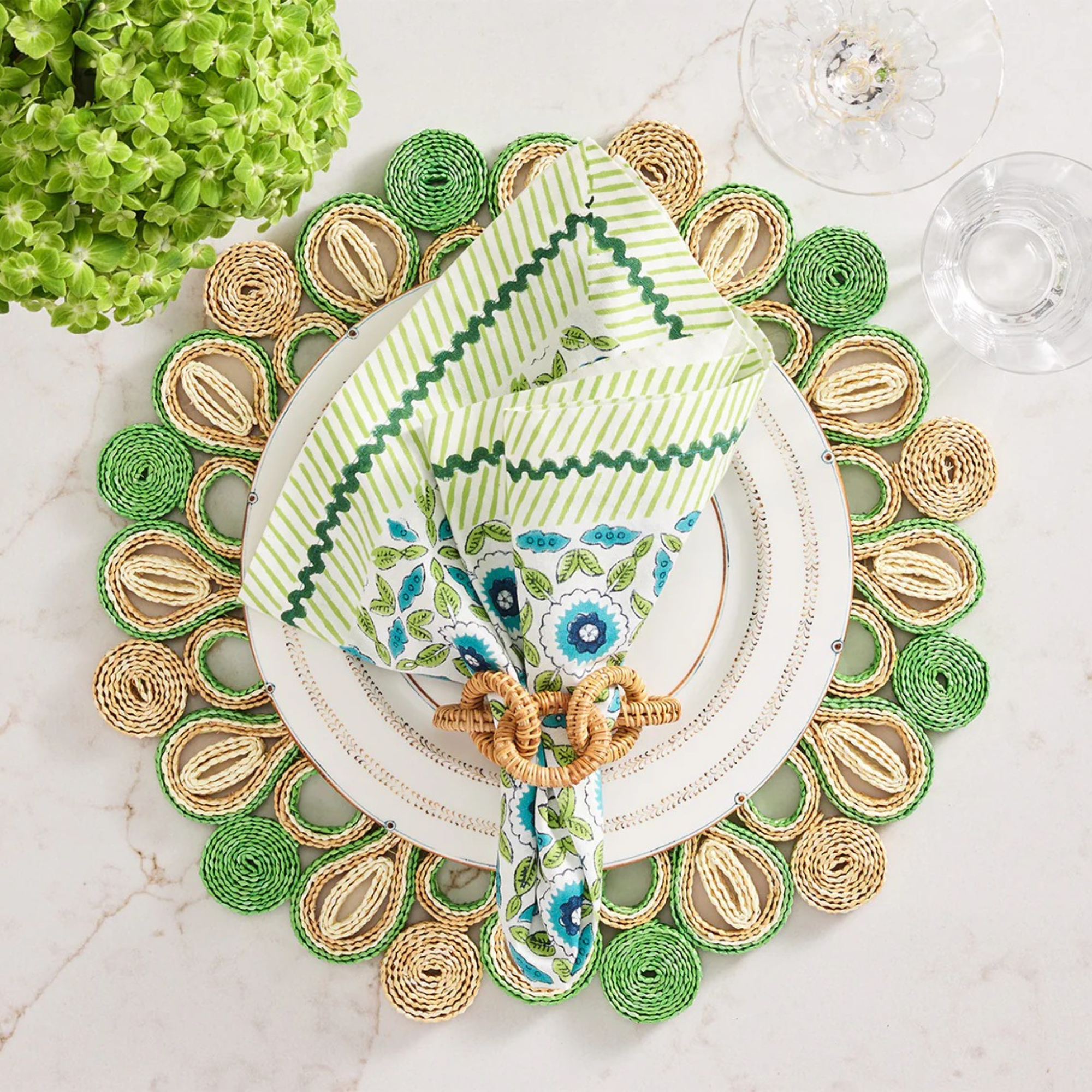 Marisol Placemat in Natural & Green - Set of 4