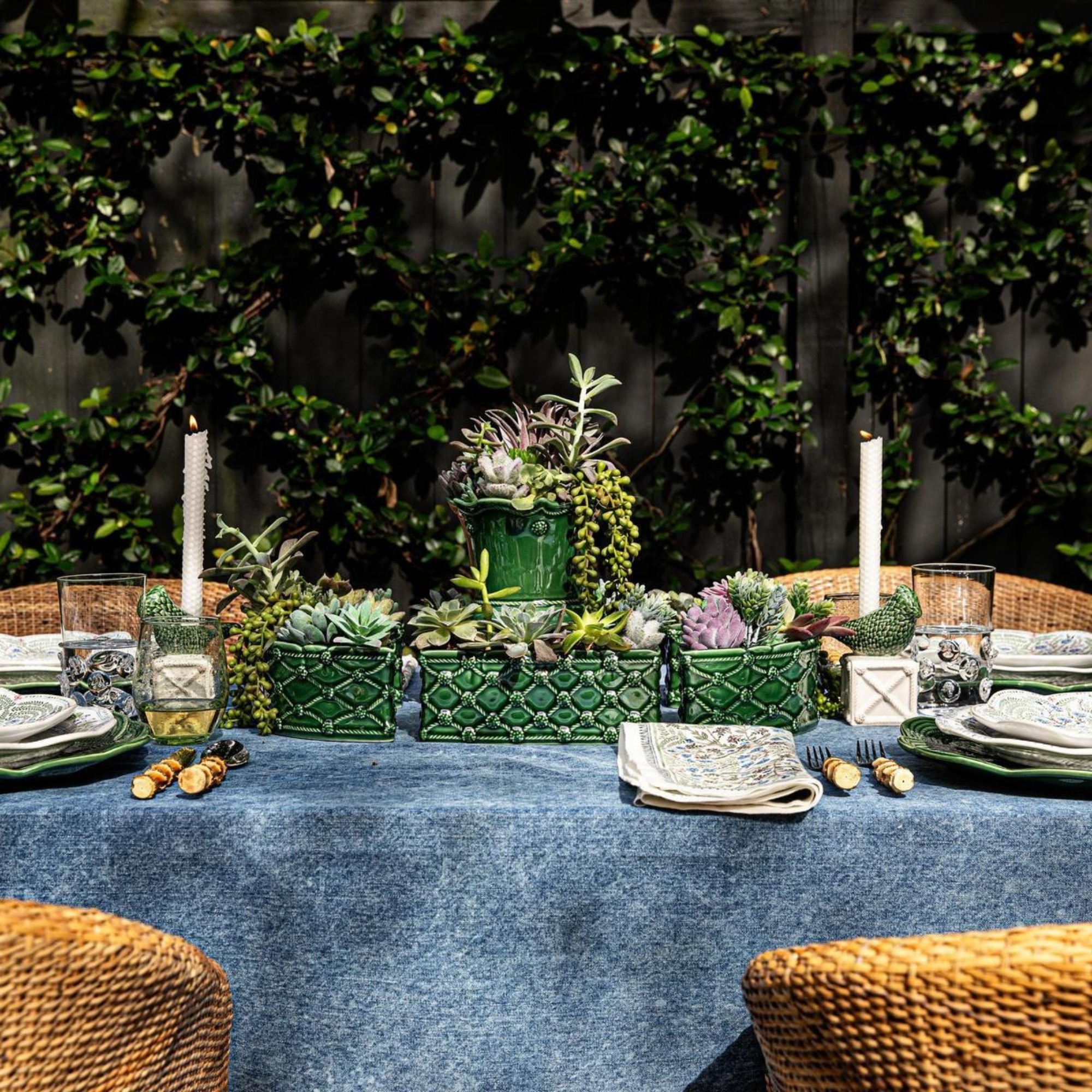 Berry & Thread Petite Parterre 8" Planter in Basil - Set of 2