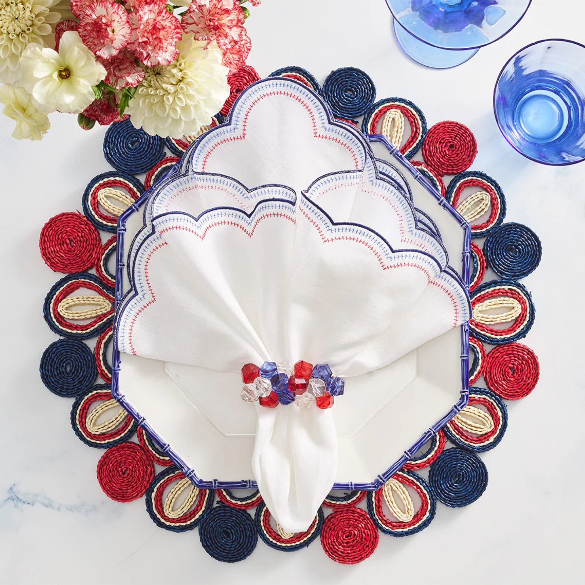 Pop Rocks Napkin Ring in Red, White & Blue - Set of 4