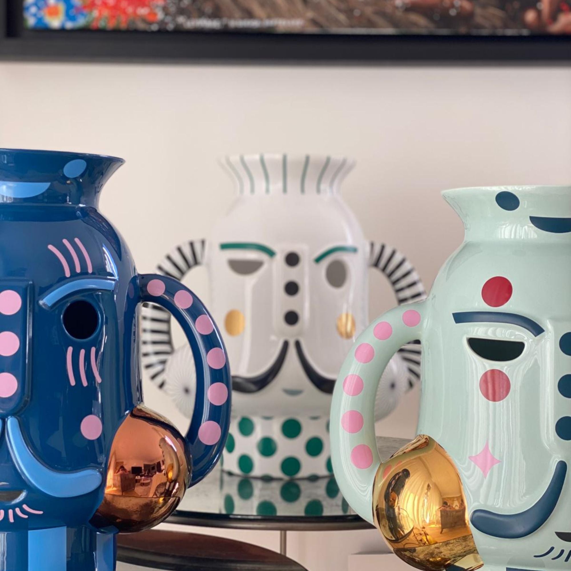 King Vase Glossy White with Green & Gold Graphics