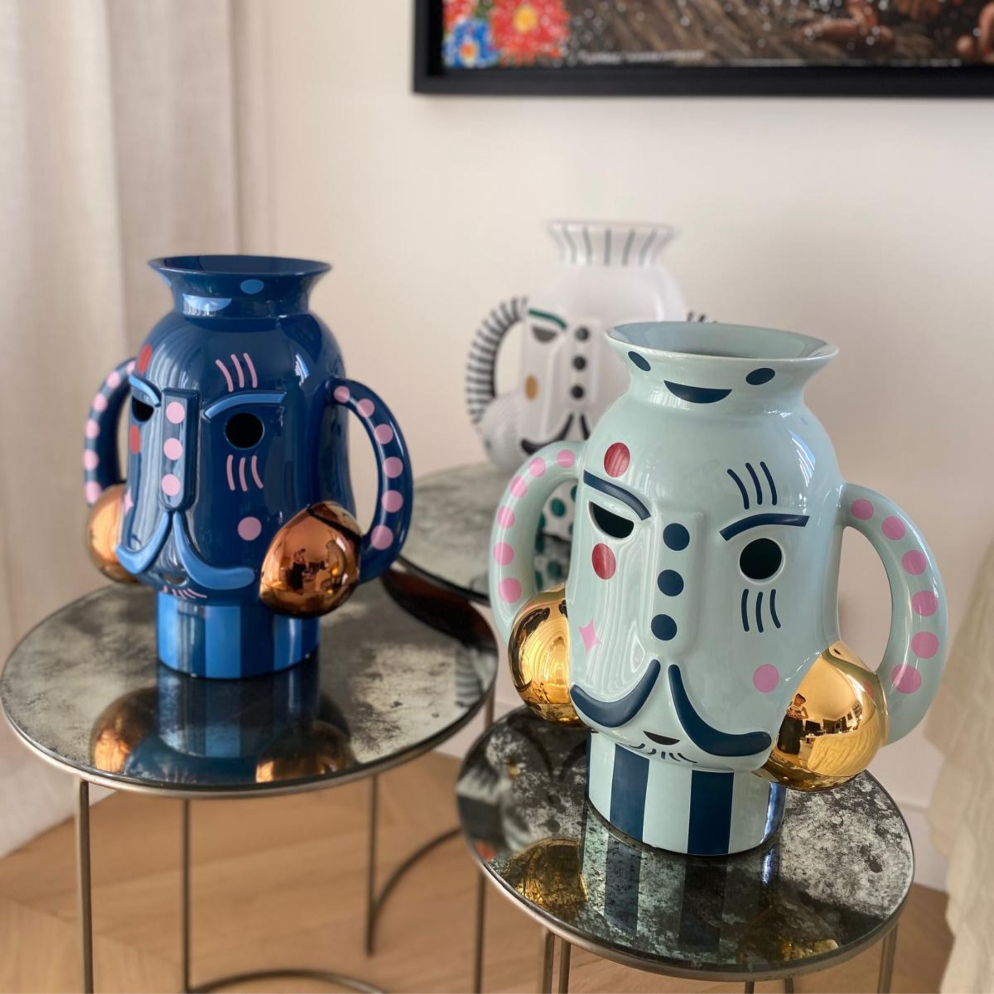 King Vase in Glossy Vintage Green with Graphic Baile