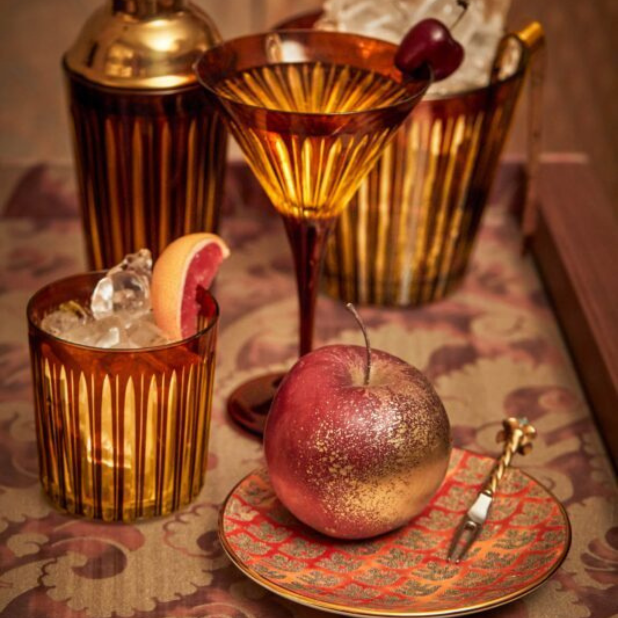 Fortuny Assorted Canape Plates - Set of 4 : 1 Green, 1 Teal, 1 Gold, 1 Red