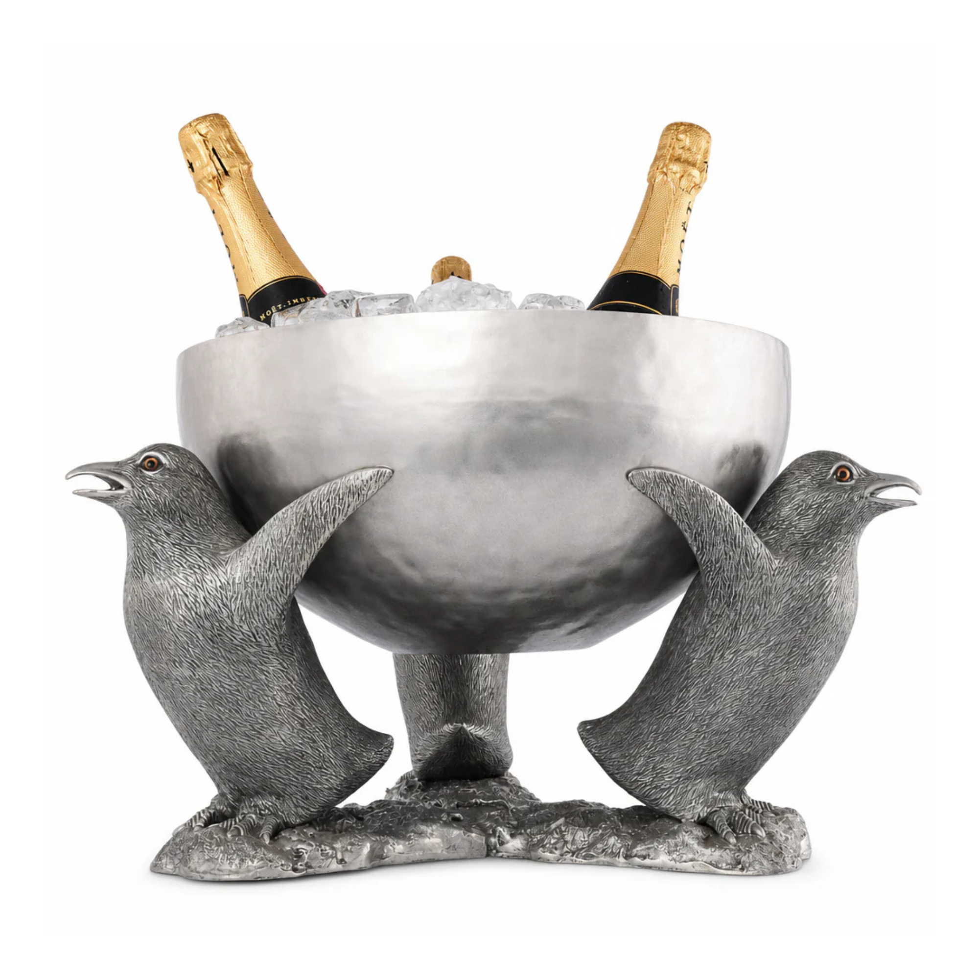 Pewter Penguin Ice Tub: Elegant Coastal Chill