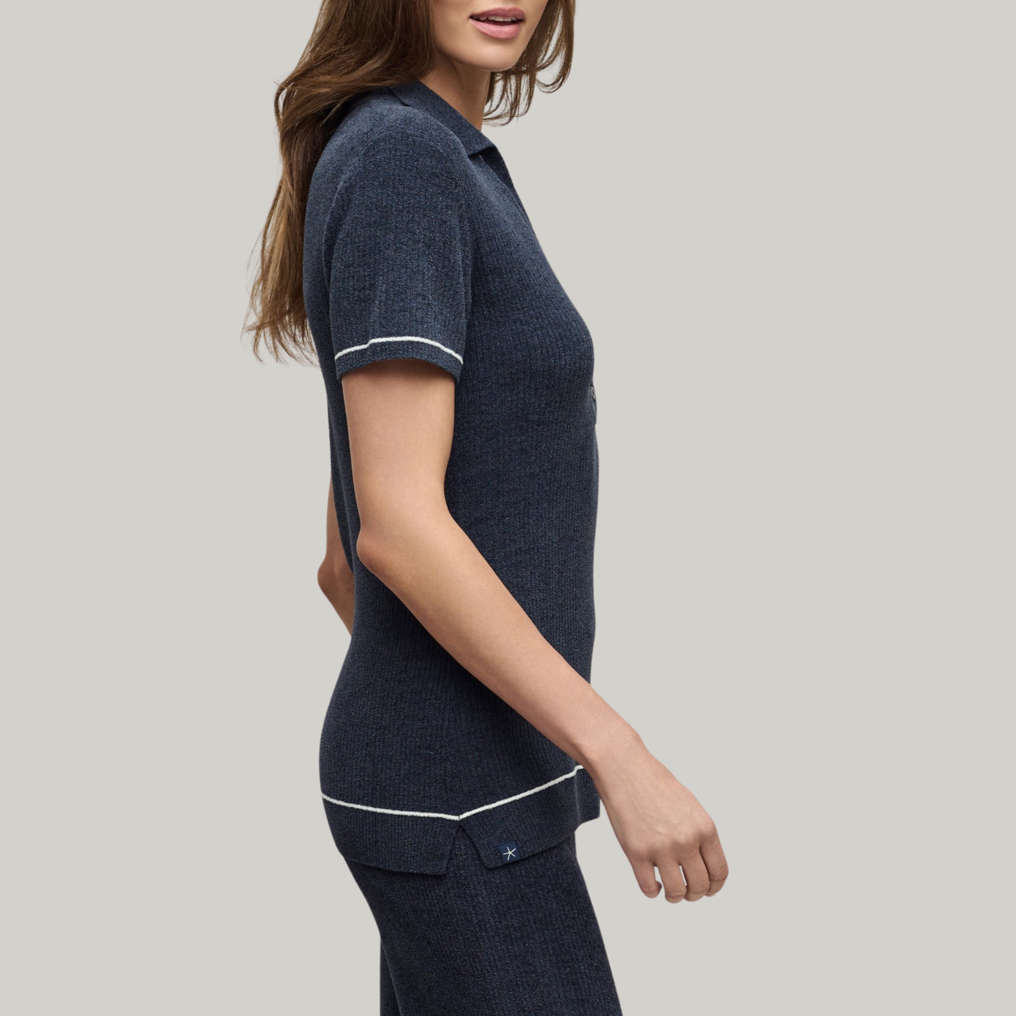 CozyChic Ultra Lite Contrast Stripe Ribbed Collar Henley