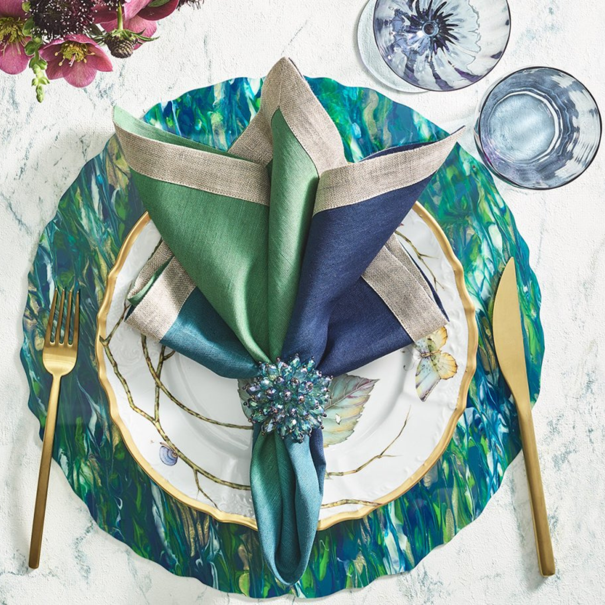 Dip Dye Napkins in Navy & Green - Set of 4