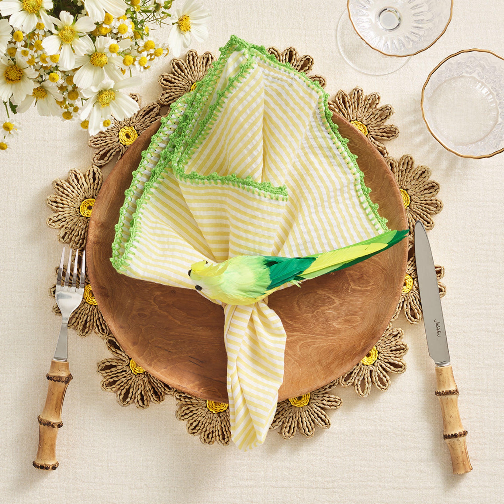 Daisy Placemat in Natural & Yellow - Set of 4