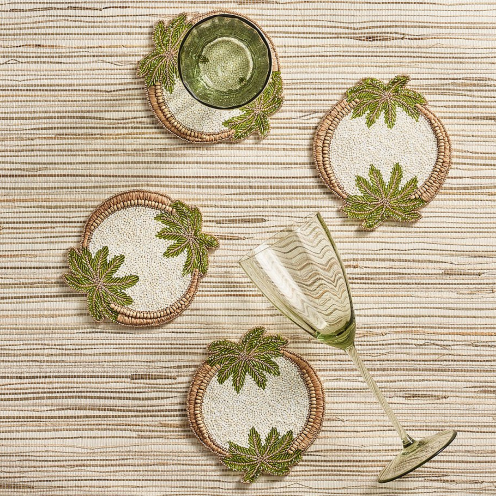 Oasis Coasters in Ivory, Green, & Gold - Set of 4