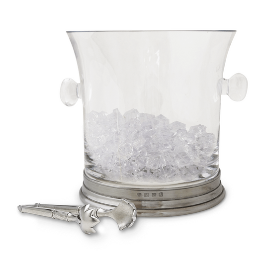 Crystal Ice Bucket with Handles and Tongs Set