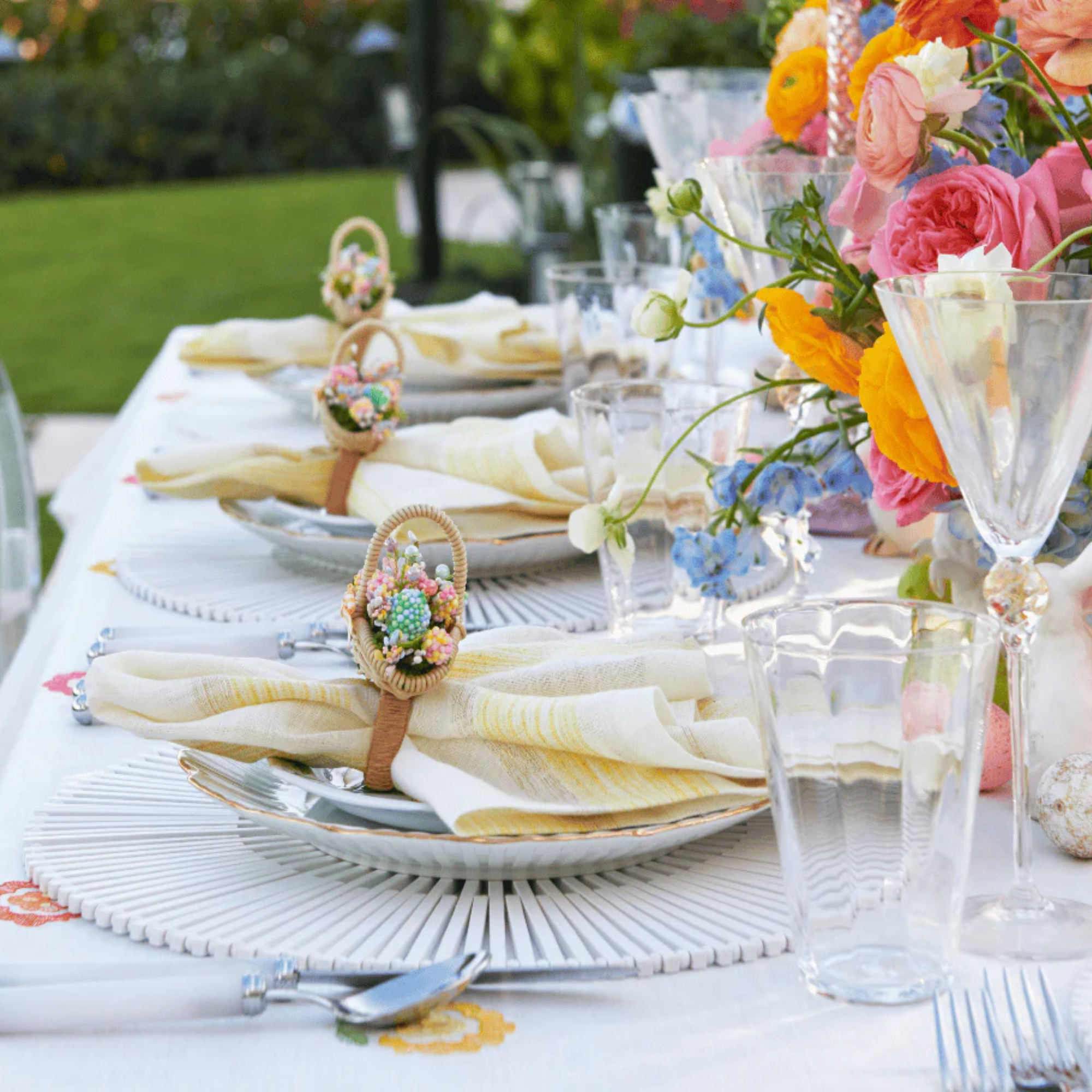 Bloom Napkin Ring in Natural & Multi - Set of 4