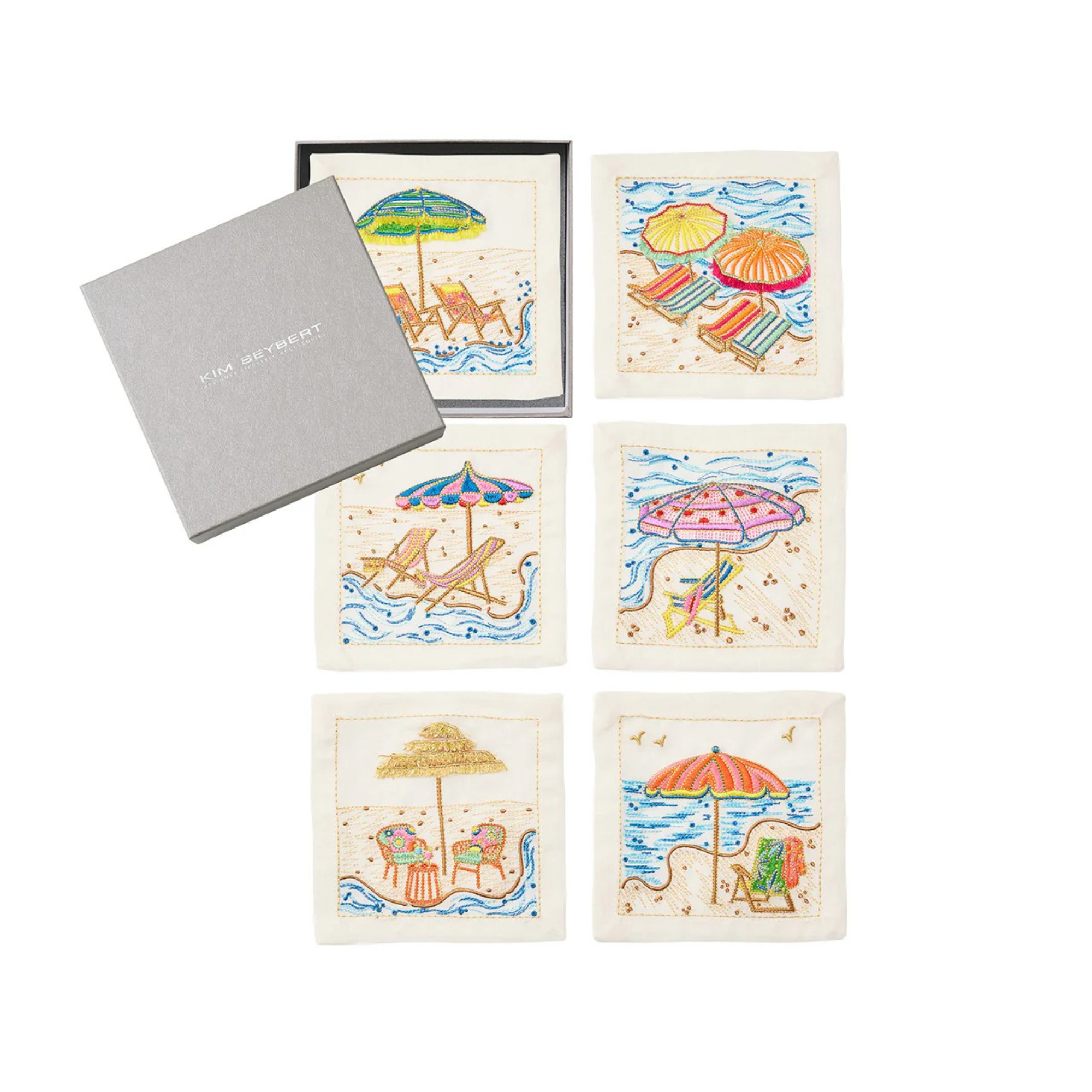 Sunny Isles Cocktail Napkins in White & Multi - Set of 6