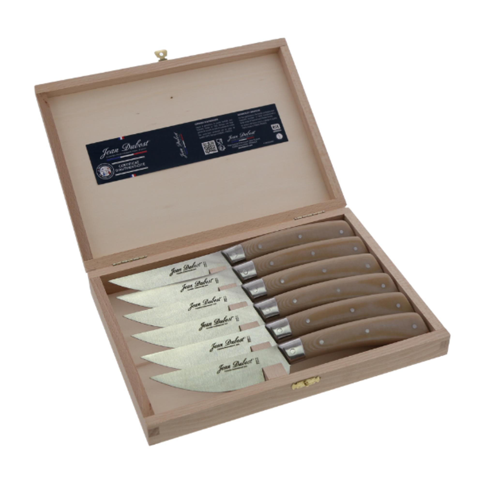 Jean Dubost Bistronomie Steak Knives Ivory Micarta in Box - Set of 6