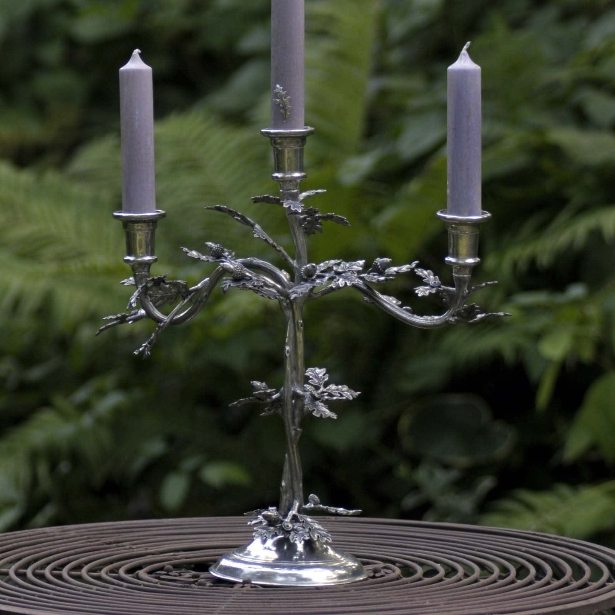 Three Taper Pewter Oak Leaf Candelabrum