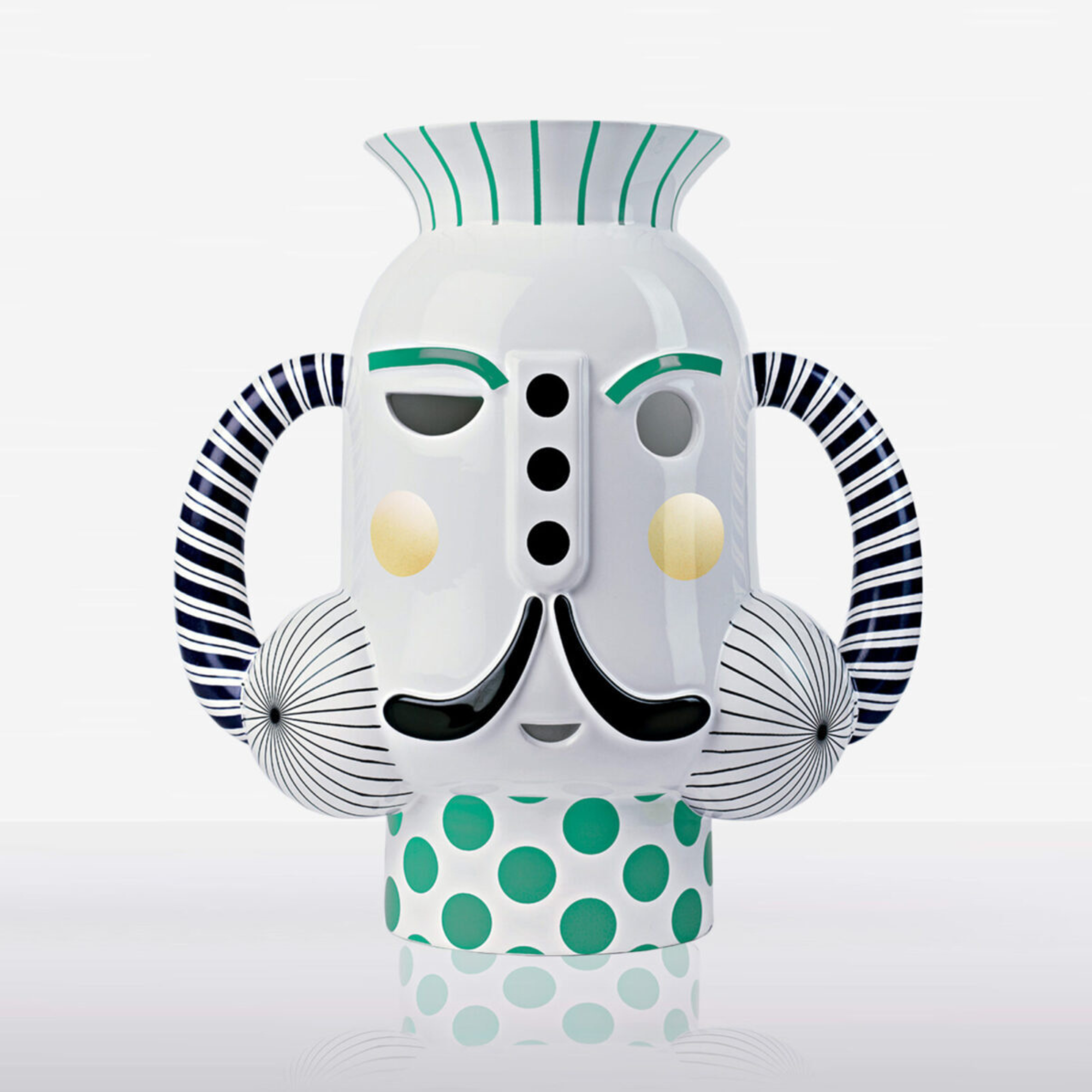 King Vase Glossy White with Green & Gold Graphics