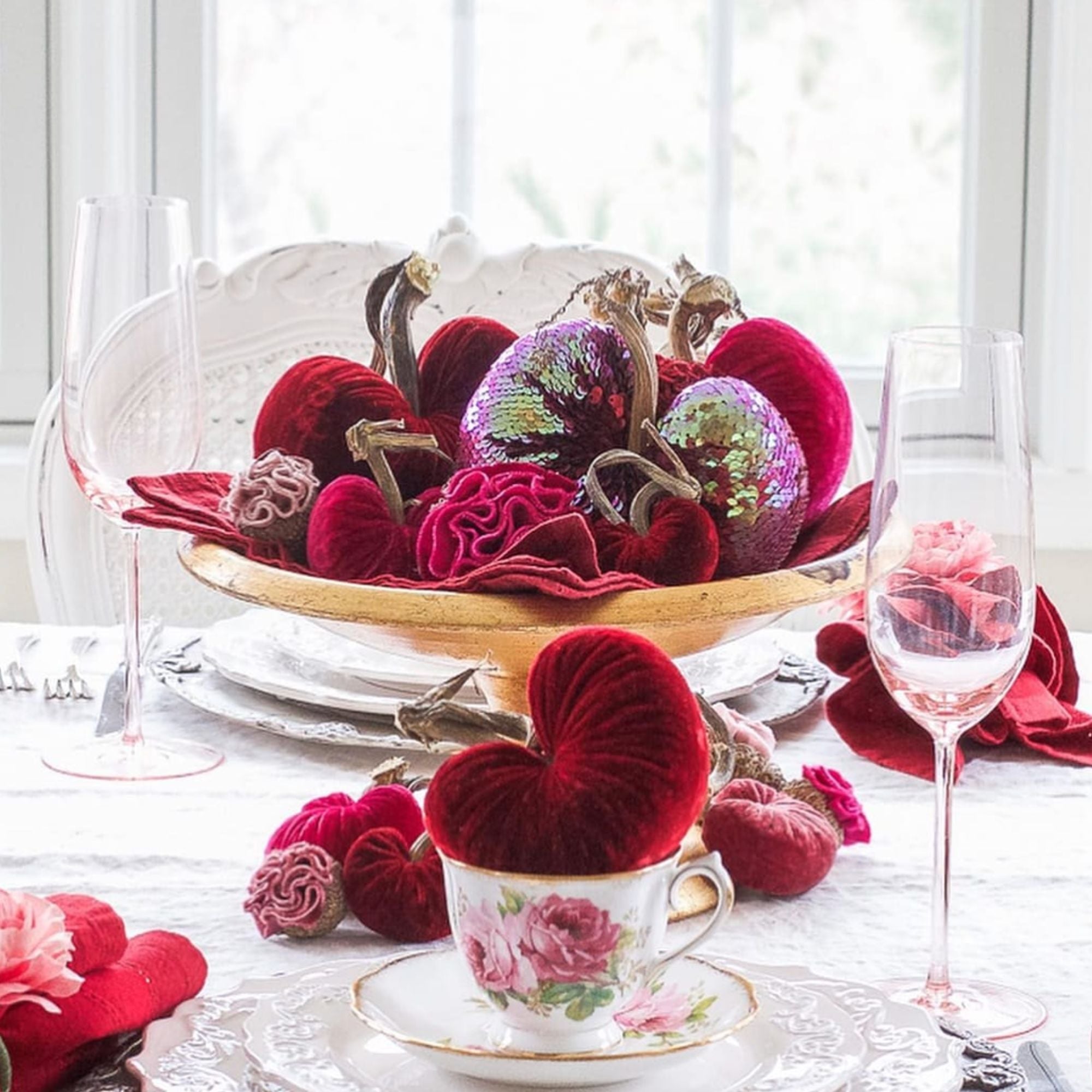 Velvet Magenta Heart Pumpkin