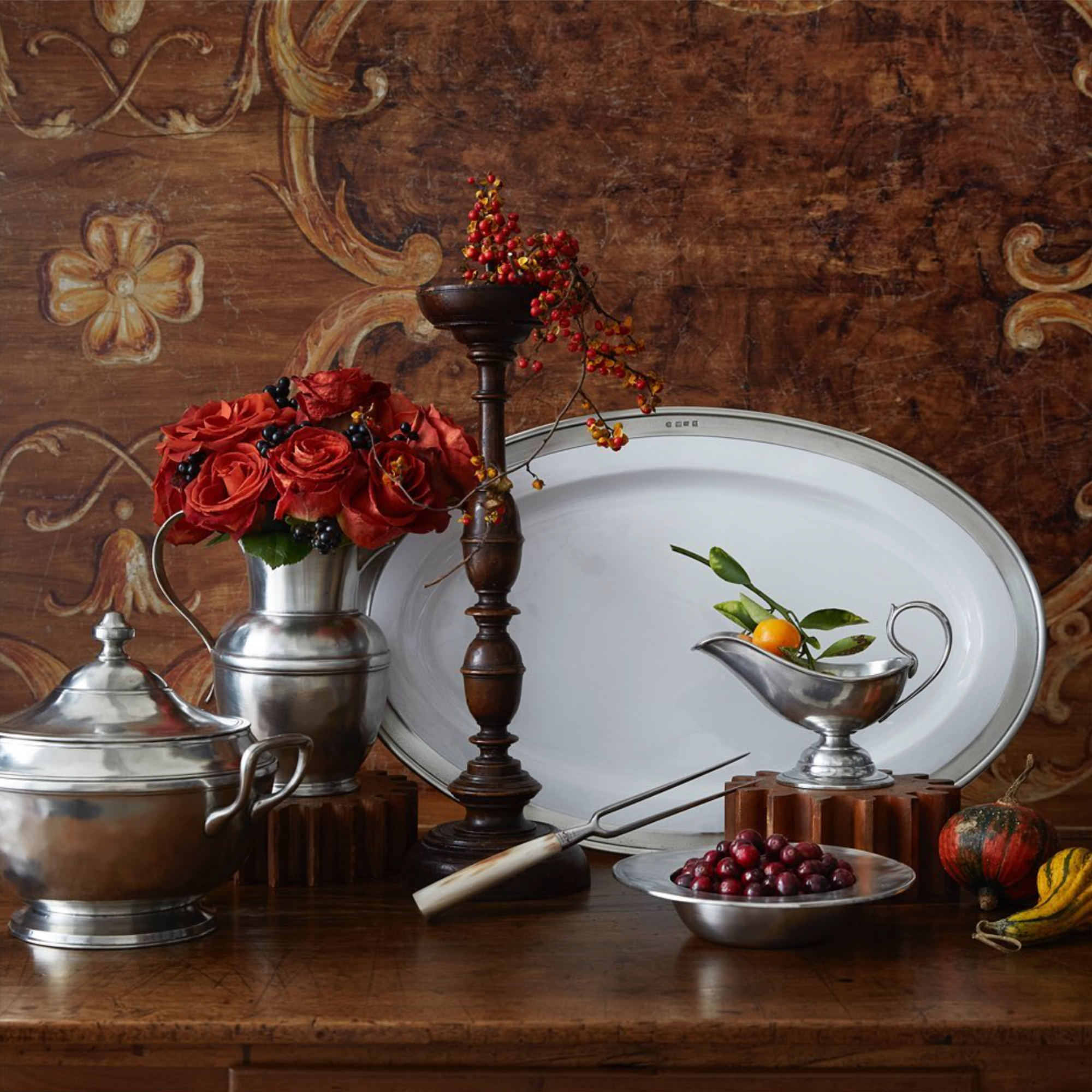 Pewter Gravy Boat & Spoon