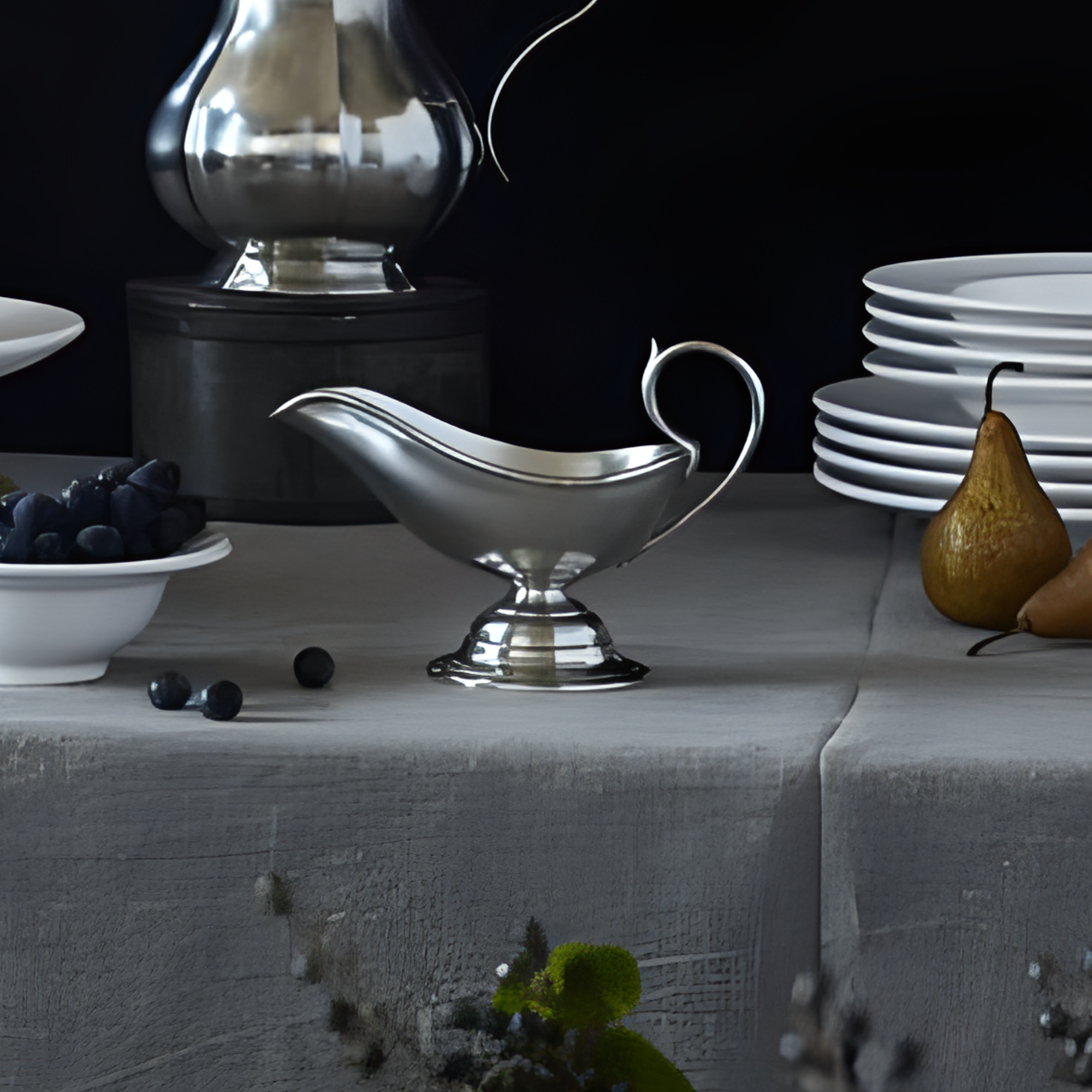 Pewter Gravy Boat & Spoon