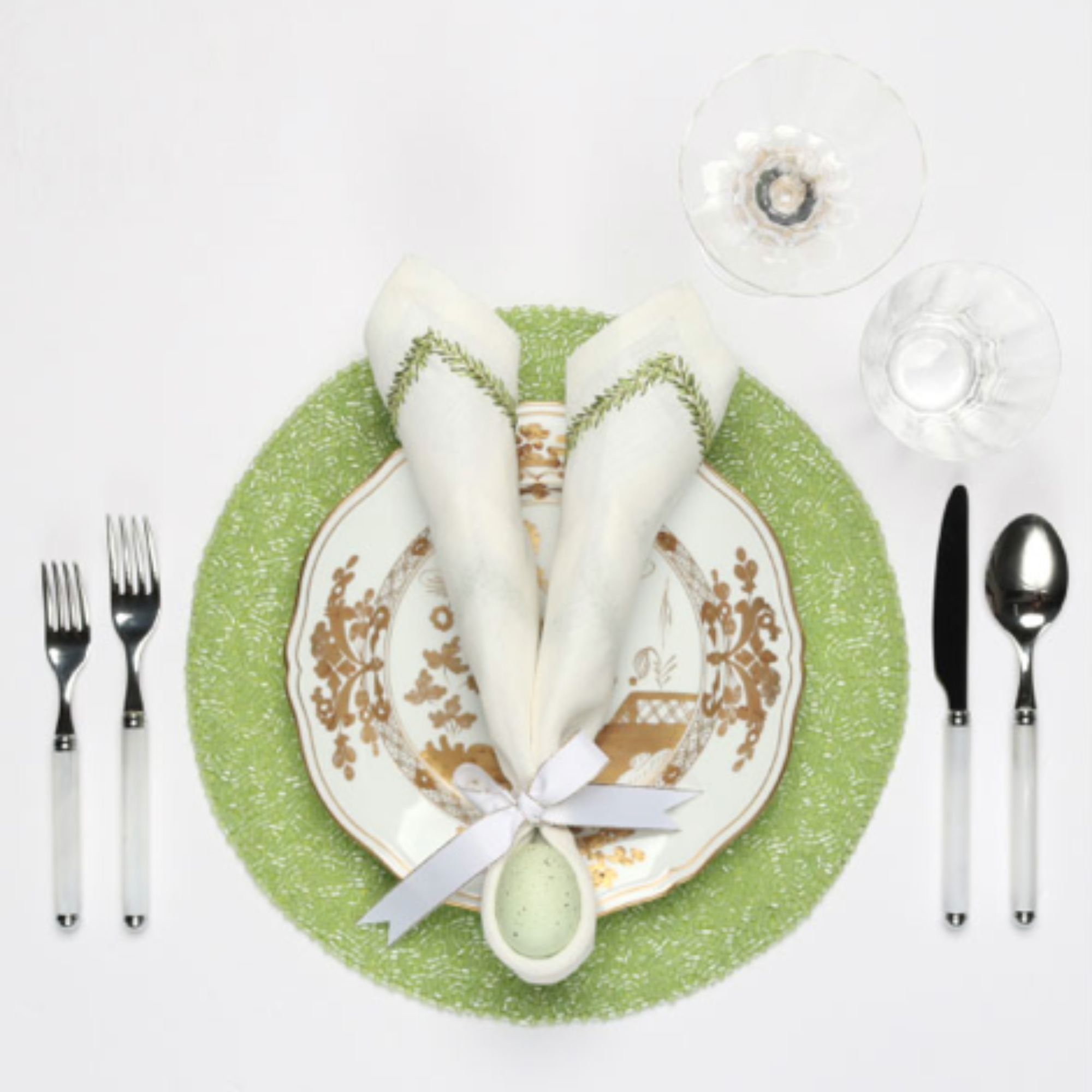 Jardin Napkins in White & Green - Set of 4