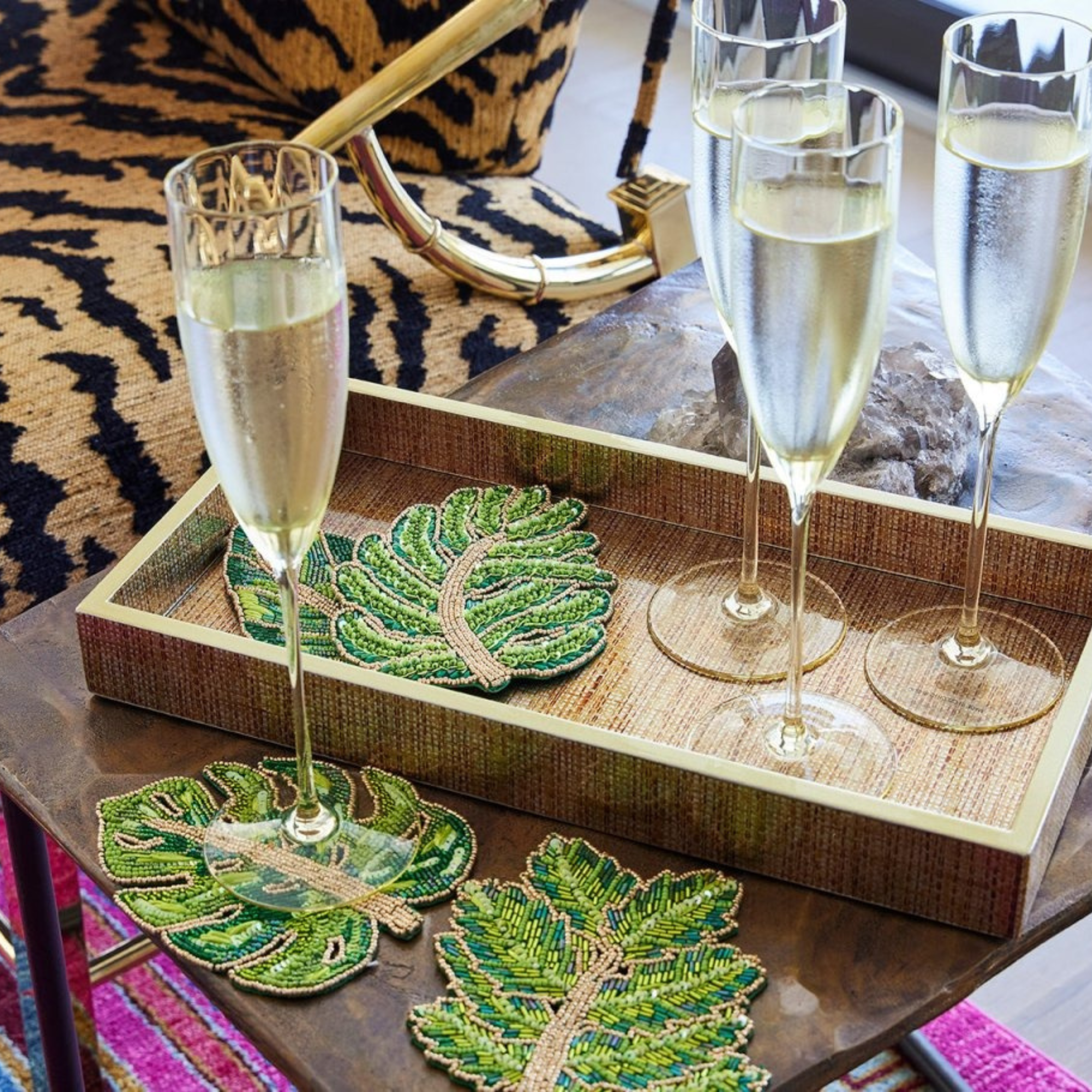 Laurel Drink Coasters in Green - Set of 4