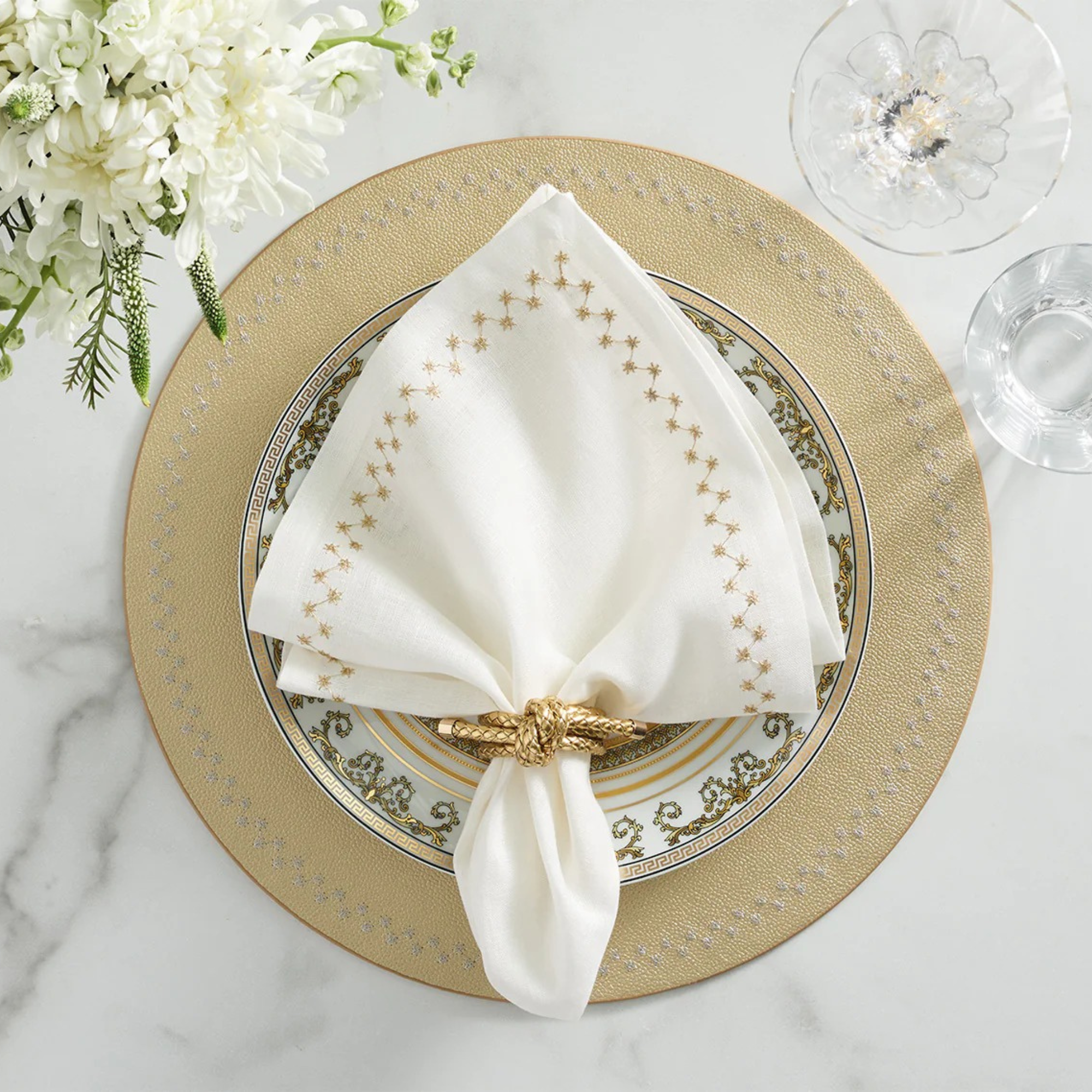 Starry Night Napkin in White & Gold - Set of 4