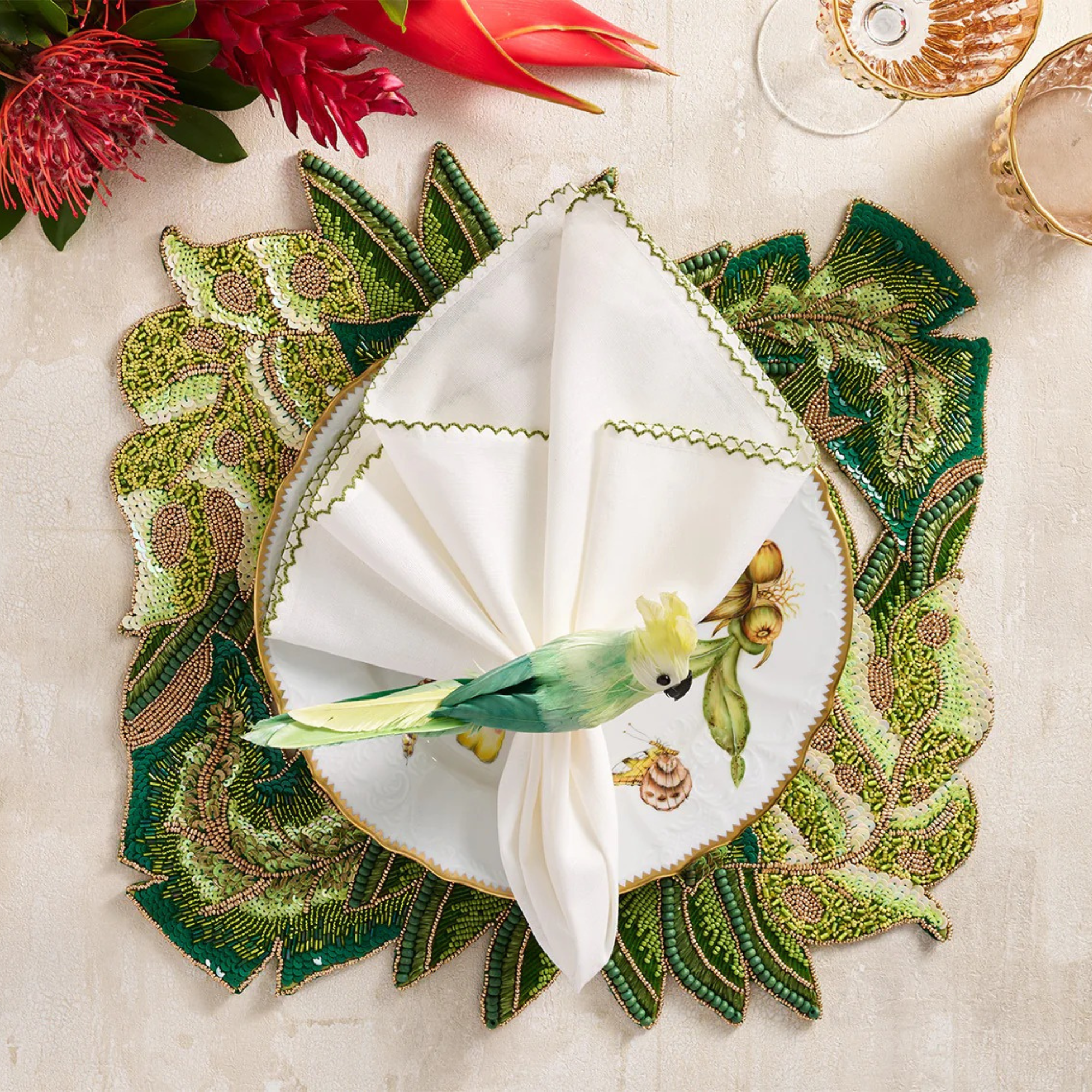 Calypso Placemat in Green & Gold - Set of 2