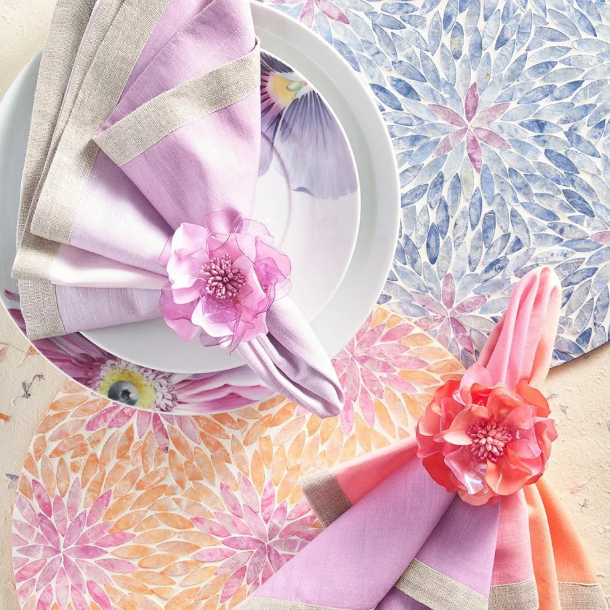 Gardenia Napkin Rings in Salmon - Set of 4