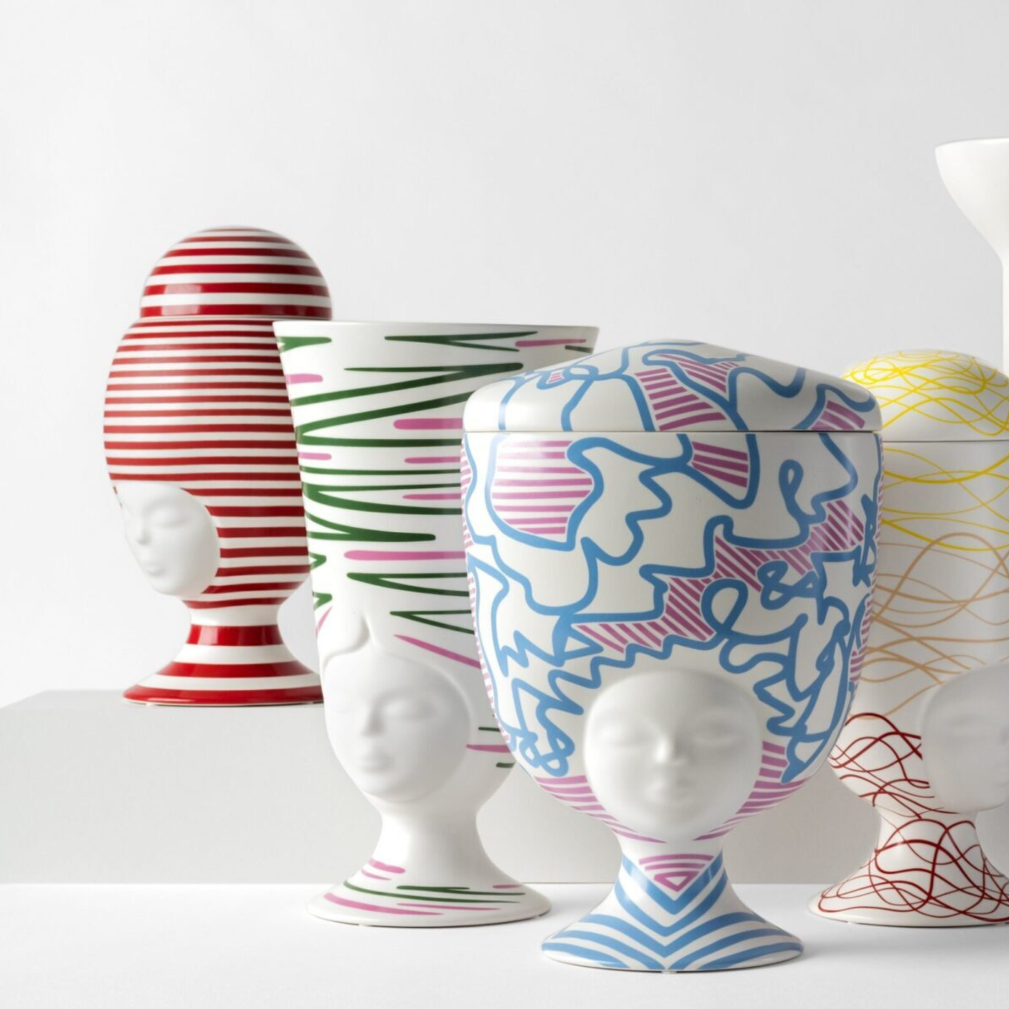 Sister Sofia California Vase in Matte White with Green and Pink Graphics