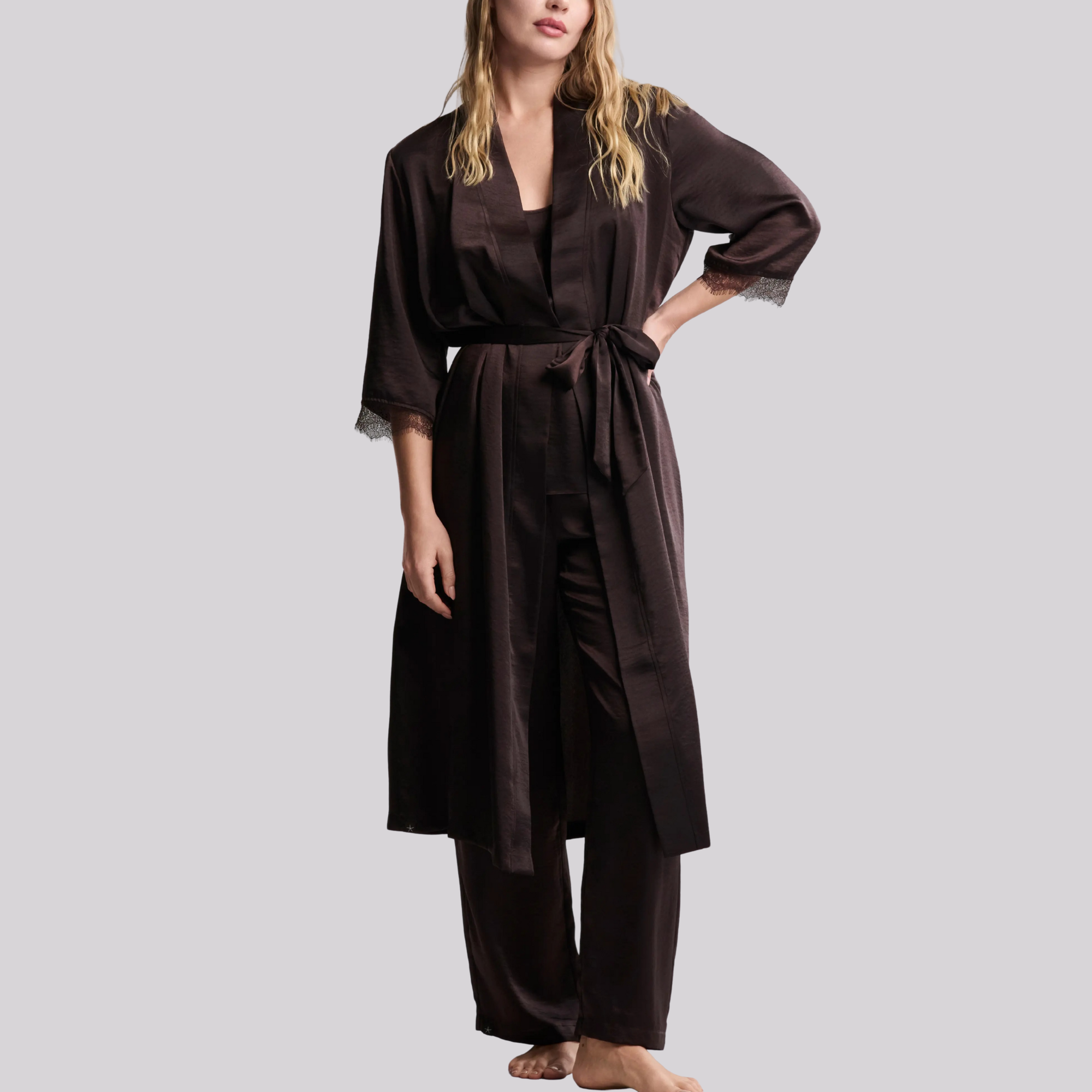 Liquid Lace Kimono Satin Robe
