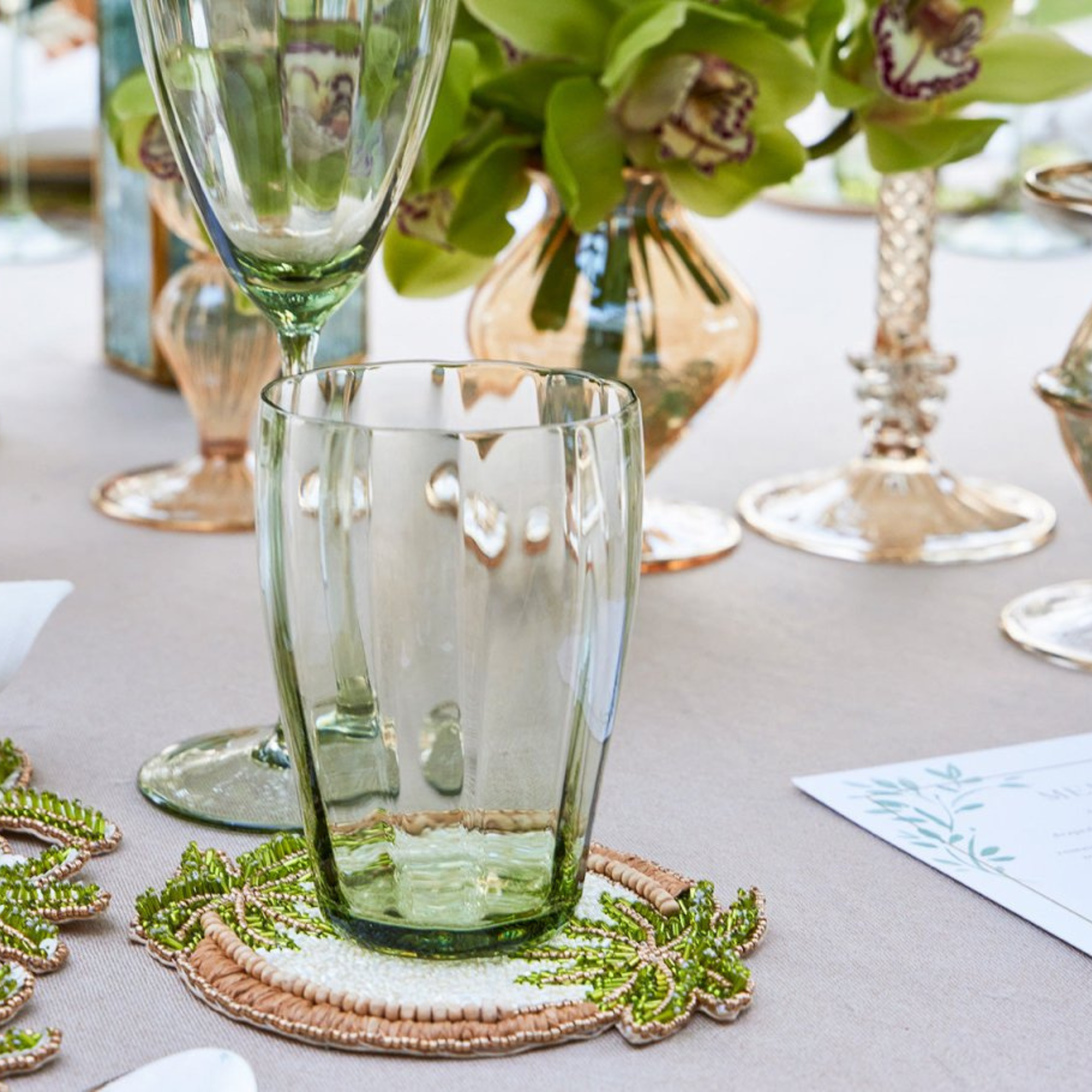 Oasis Coasters in Ivory, Green, & Gold - Set of 4