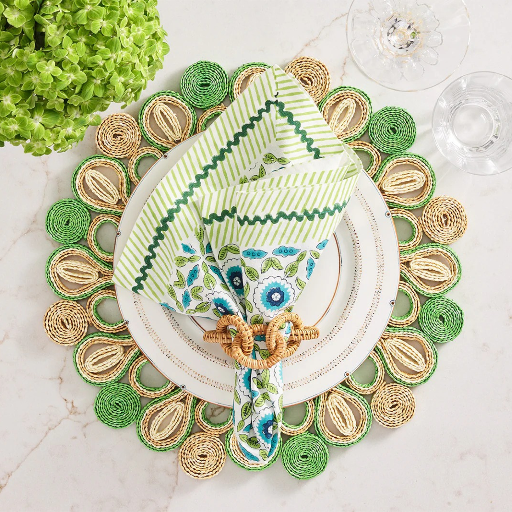 Marisol Placemat in Natural & Green - Set of 4