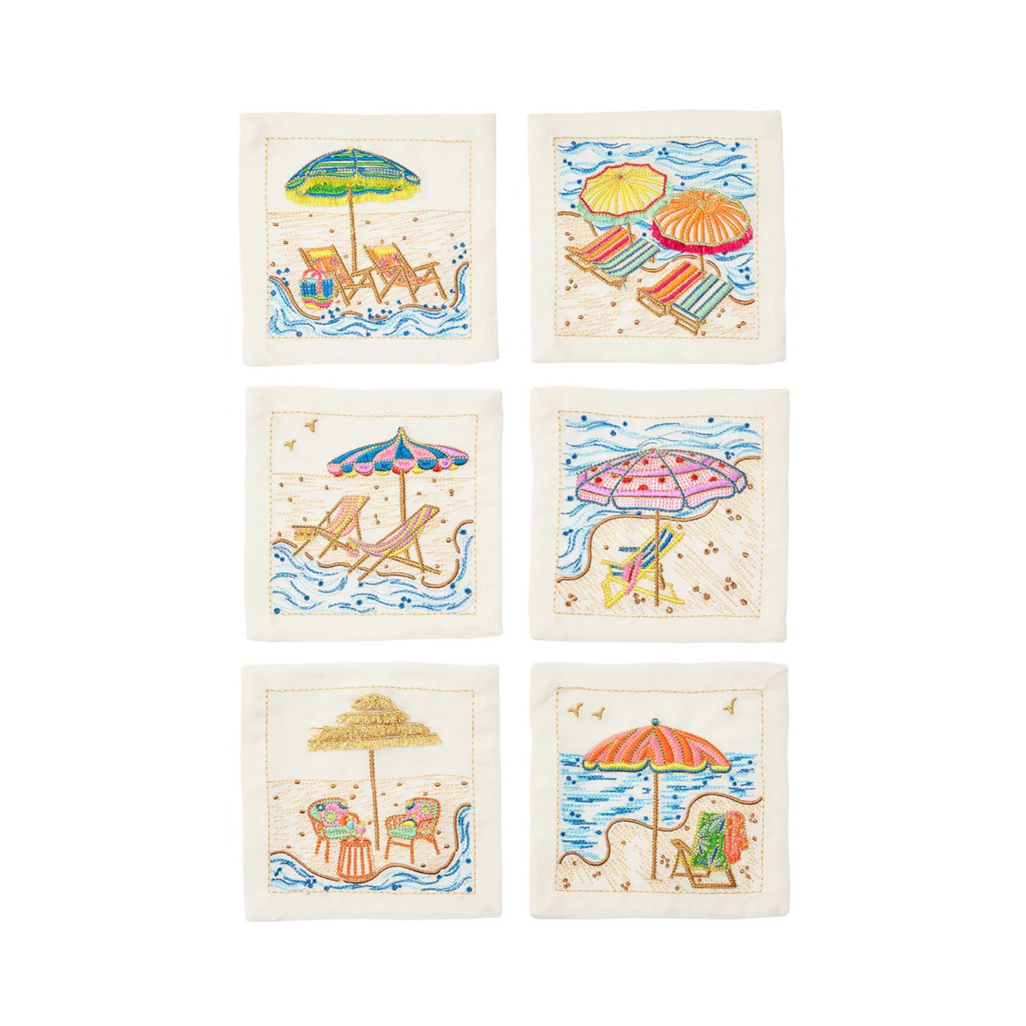 Sunny Isles Cocktail Napkins in White & Multi - Set of 6
