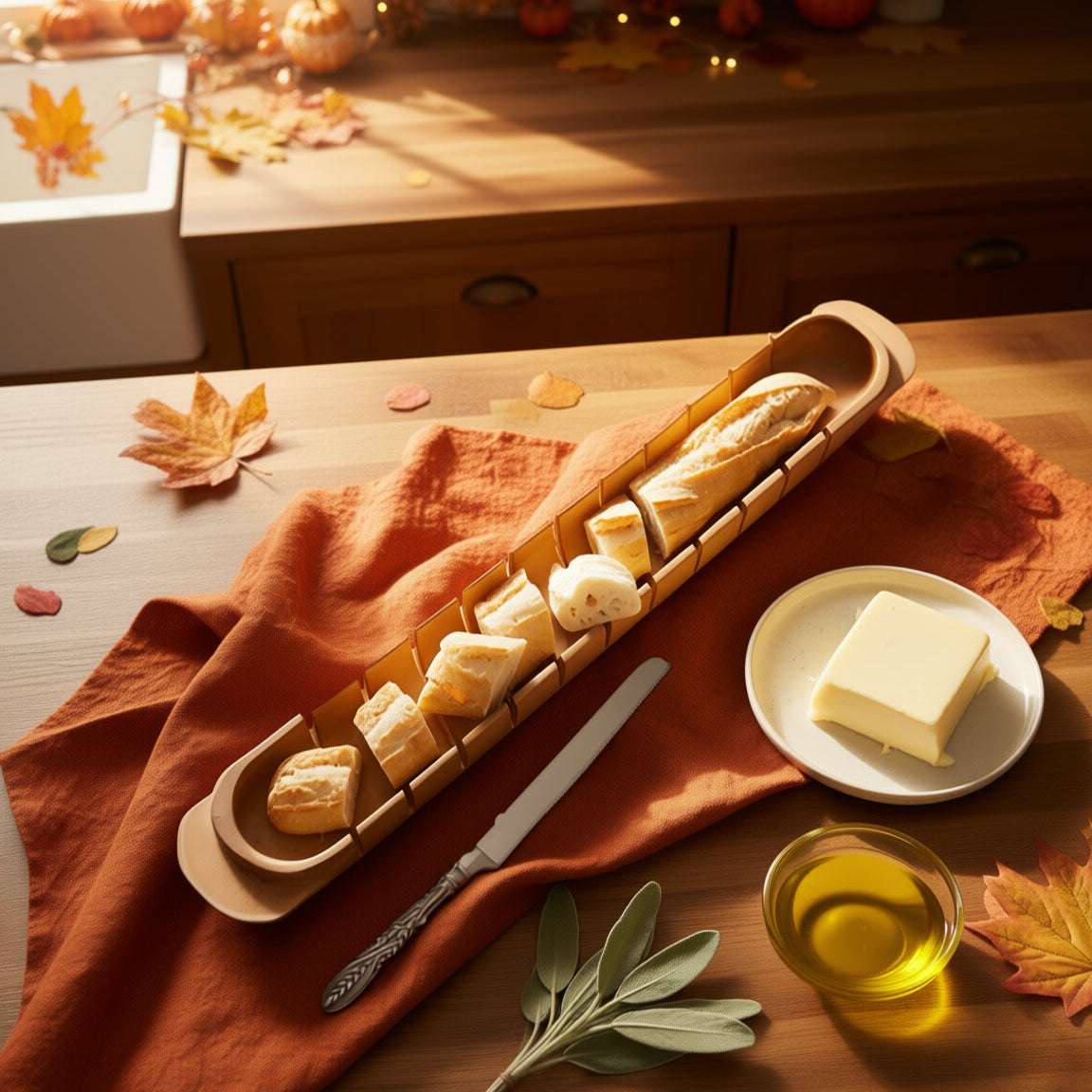 Baguette Board with Wheat Pattern Bread Knife