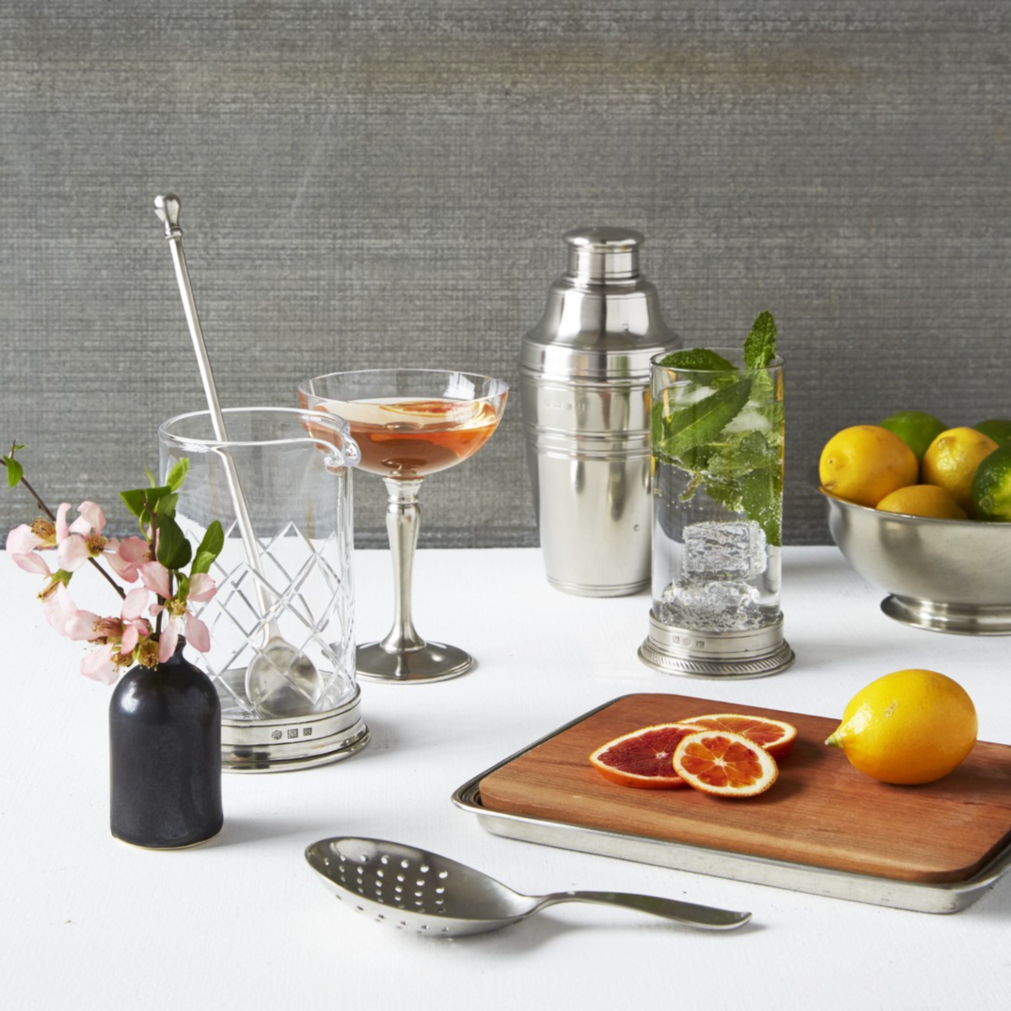 Pewter Mixing Glass & Cocktail Strainer Set